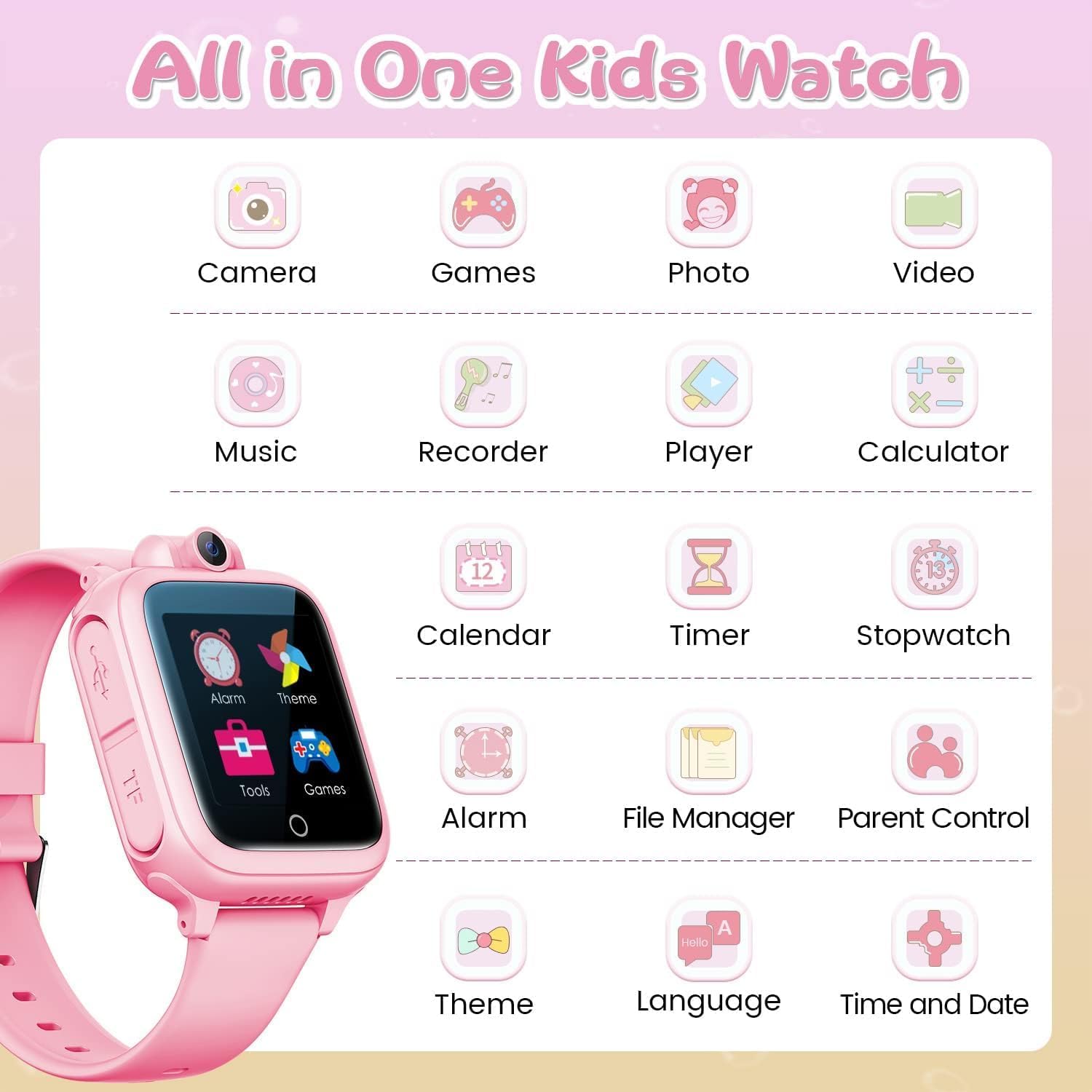 Detalle 2 de Awatty Kids Smart Watch for Boys & Girls (Pink, S) – 5–12 Years