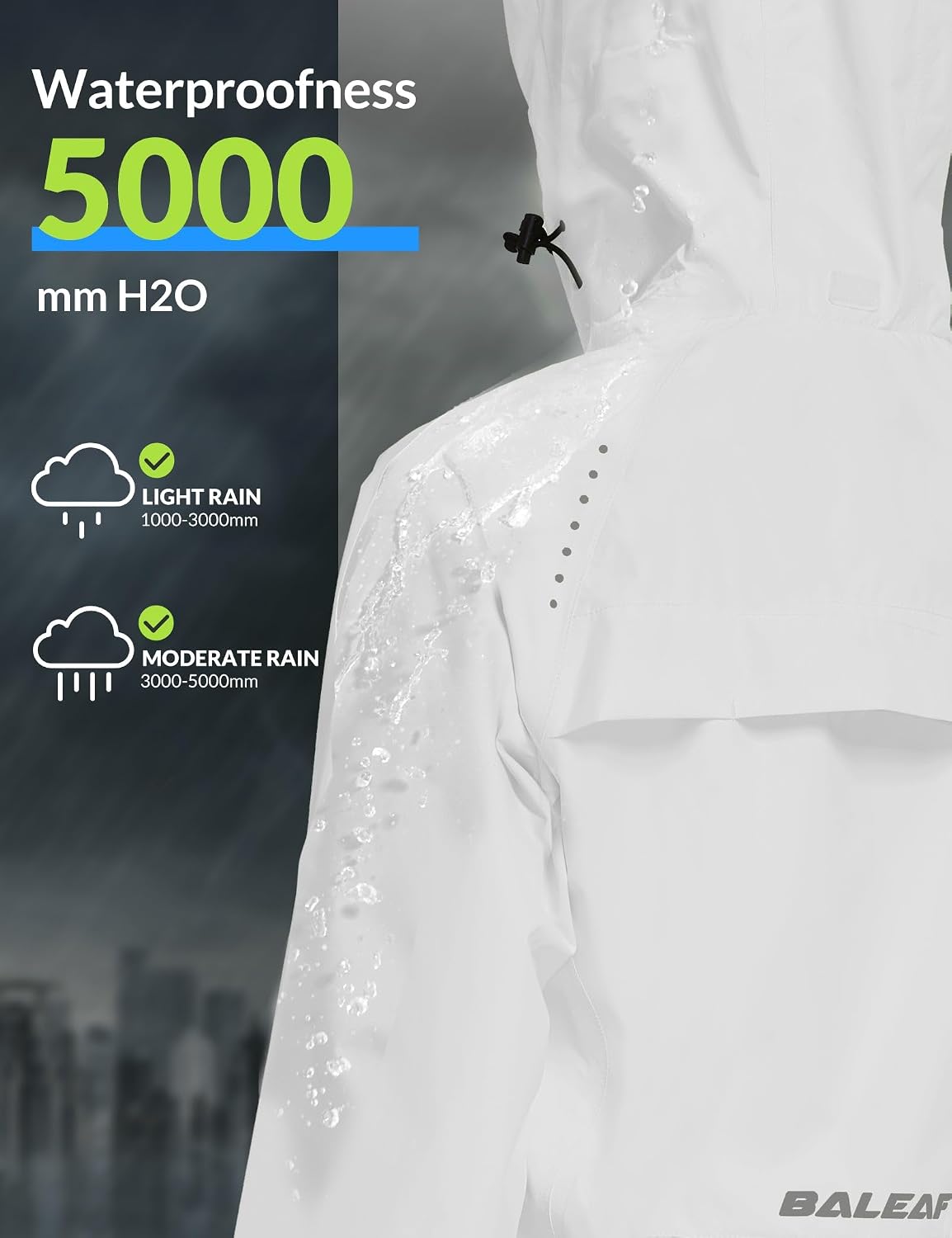 Detalle 2 de baleaf Women's Rain Jacket Waterproof Hooded Packable