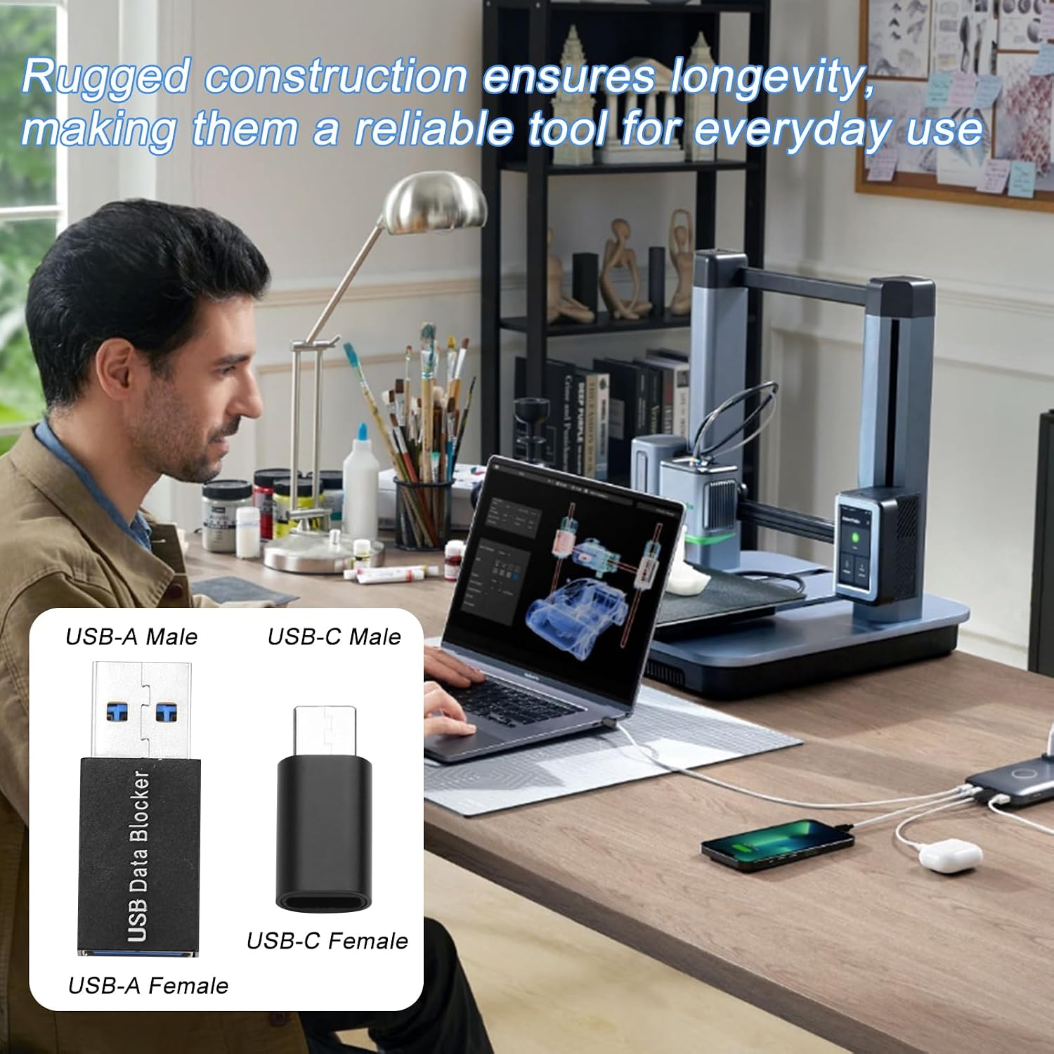 Detalle de talNite USB & USB-C Data Blocker Set (2 Pack) – charge-only adapters to help prevent juice jacking