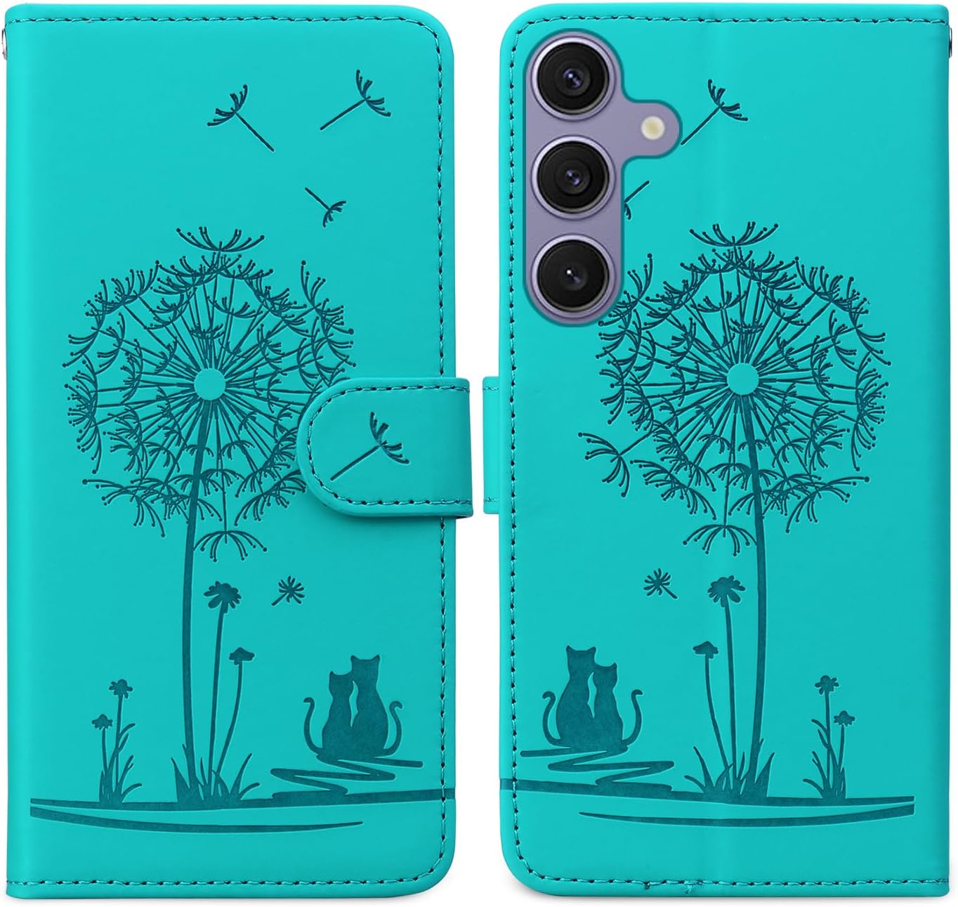 Detalle de Nbziyoo Handyhülle für Samsung Galaxy S25 Plus / S24 Plus – Grüne Klapphülle mit Kartenfach, Magnetverschluss und Standfunktion