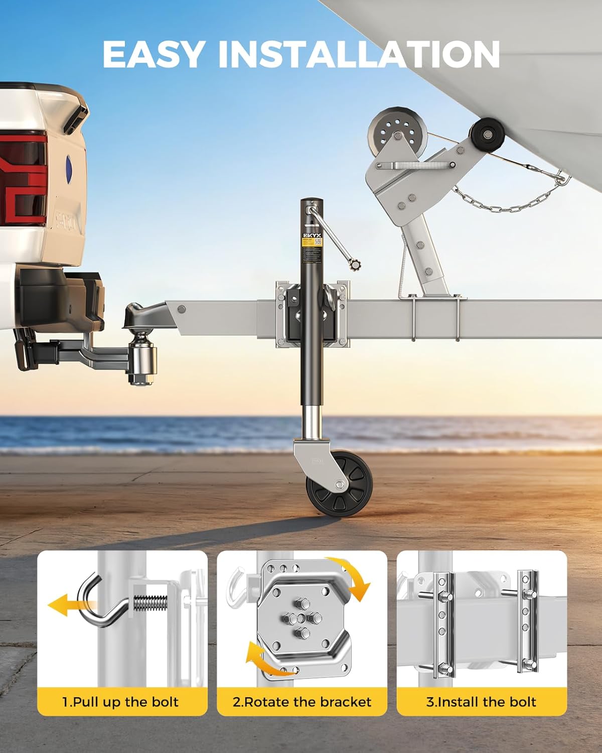 Thumbnail 6 de KYX 2200 Lbs Boat Trailer Jack with 6-Inch Dual Wheel, 10.2" Vertical Lift (Swivel Tongue Jack)