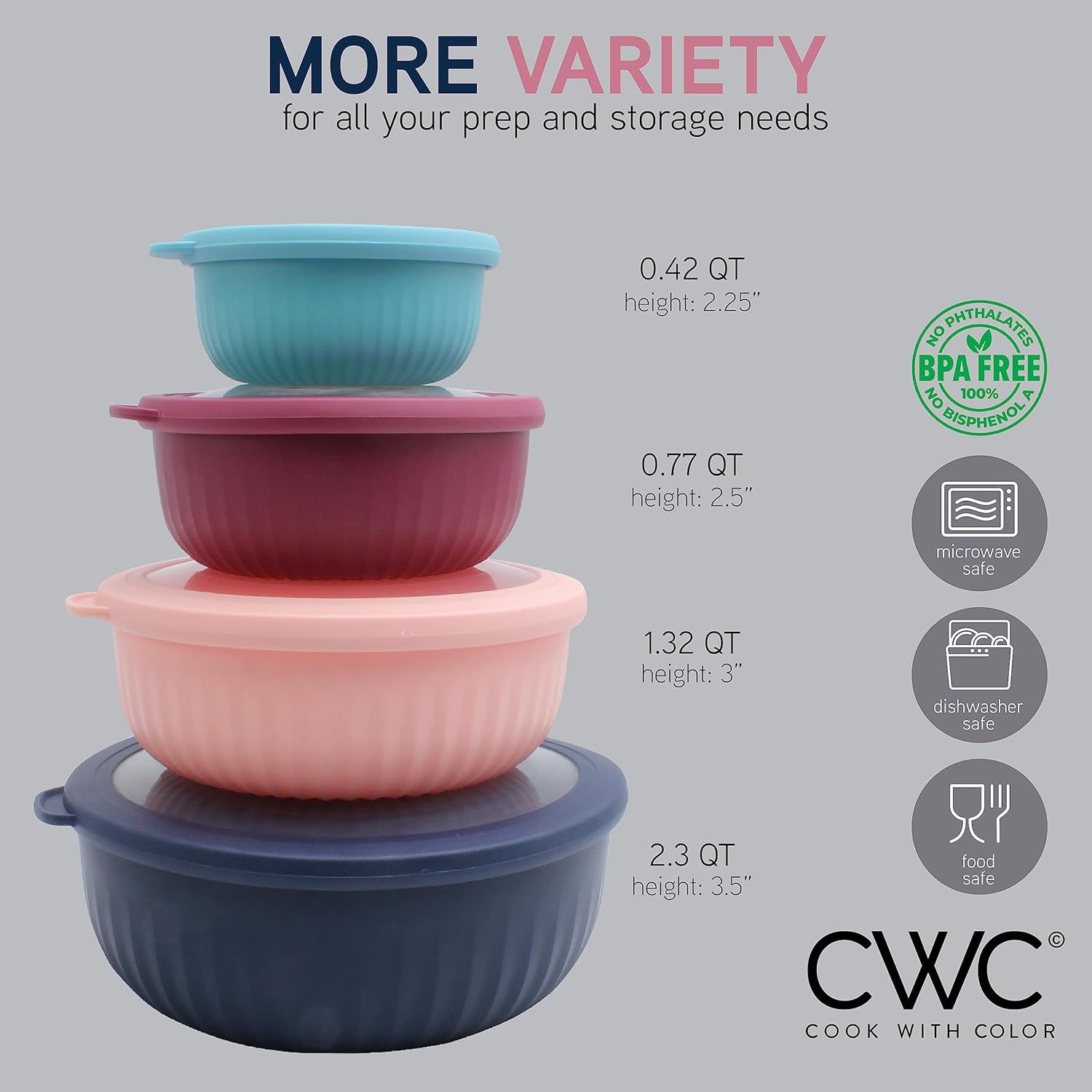 Detalle 2 de Cook with Color Prep Bowls with Lids – 8-Piece Navy Ombre Nesting Set