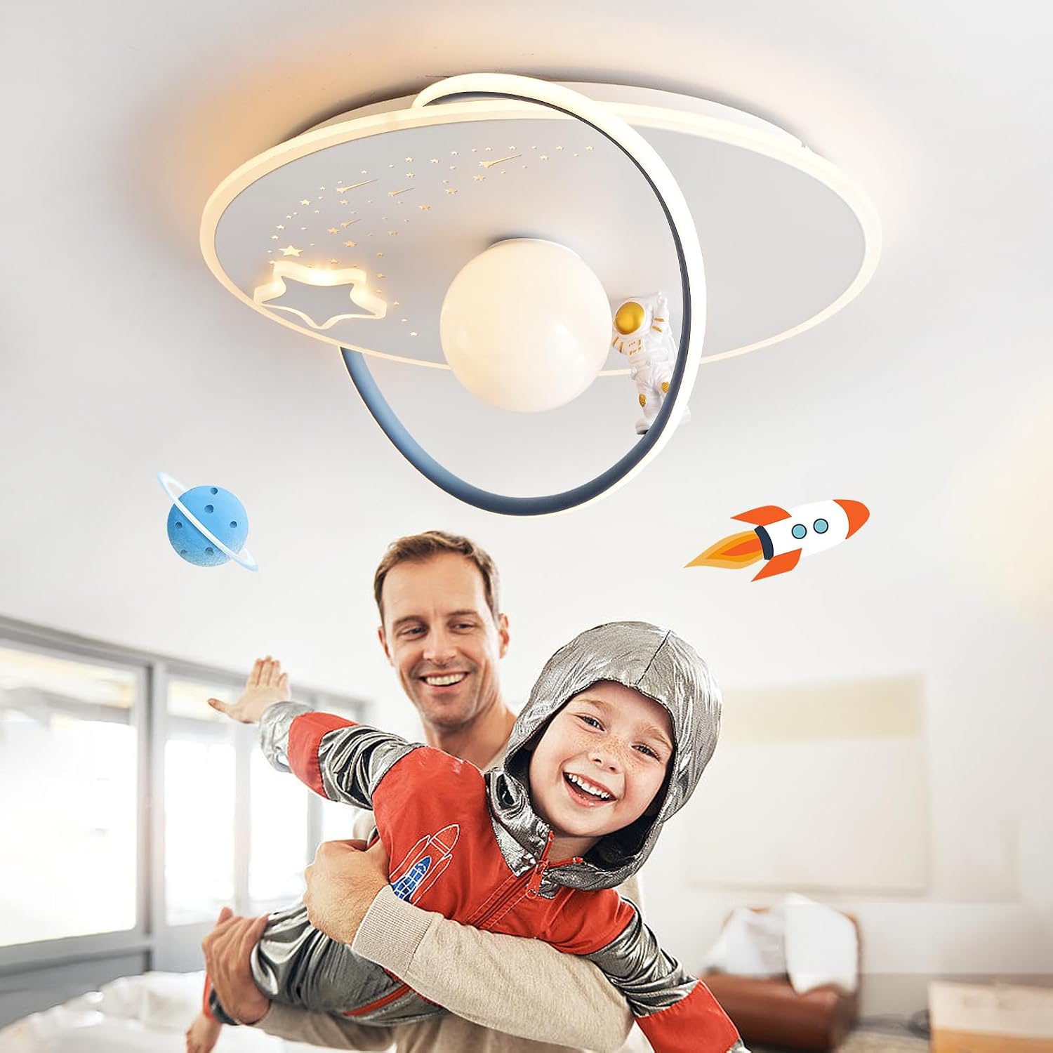 Thumbnail 2 de AHXIAOZN Plafoniera Cameretta Bambini Dimmerabile con Telecomando – LED Astronauta