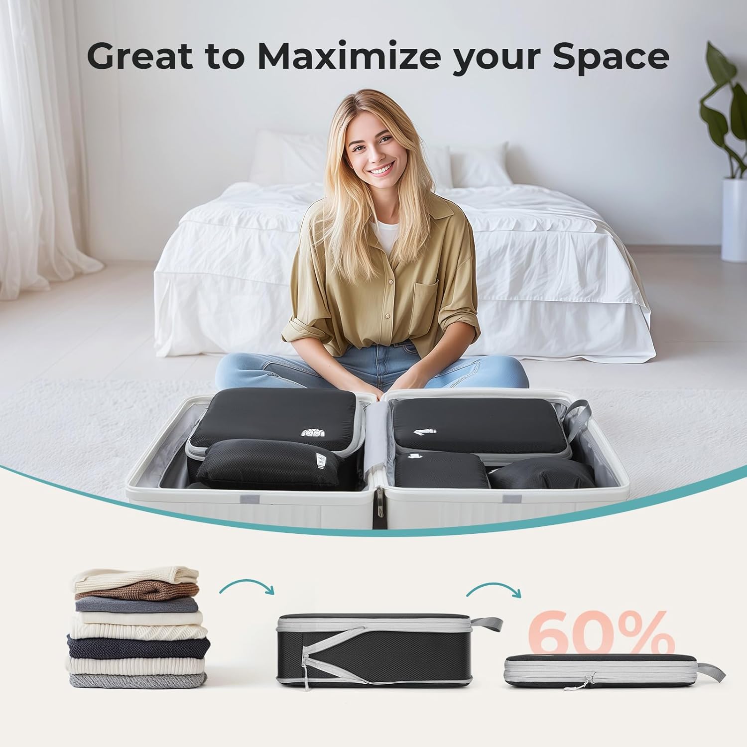 Detalle 2 de Samfolk Compression Packing Cubes – Extensible organiser bags