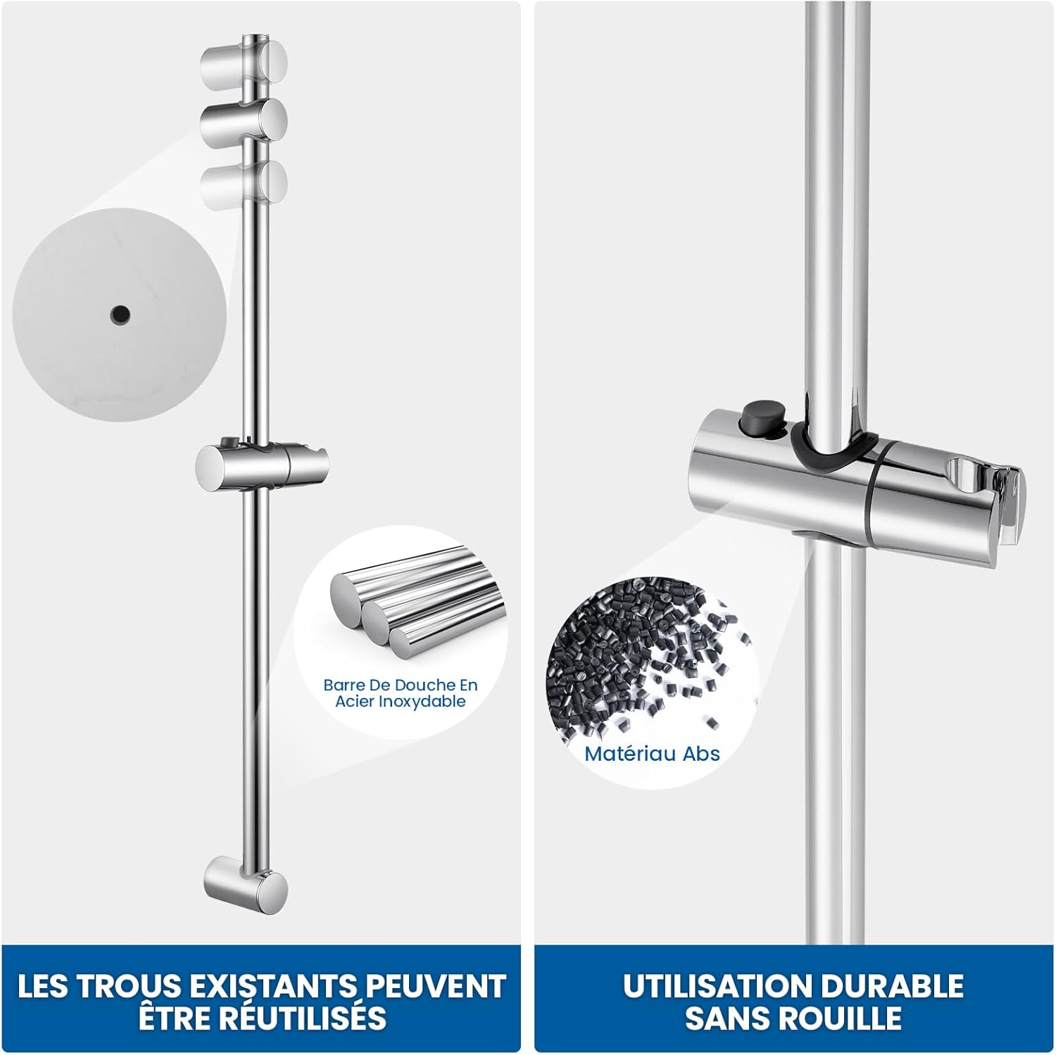 Thumbnail 2 de Auralum Barre de Douche avec Pommeau et Tuyau en Acier Inoxydable (70 cm / 150 cm) – Ensemble chromé