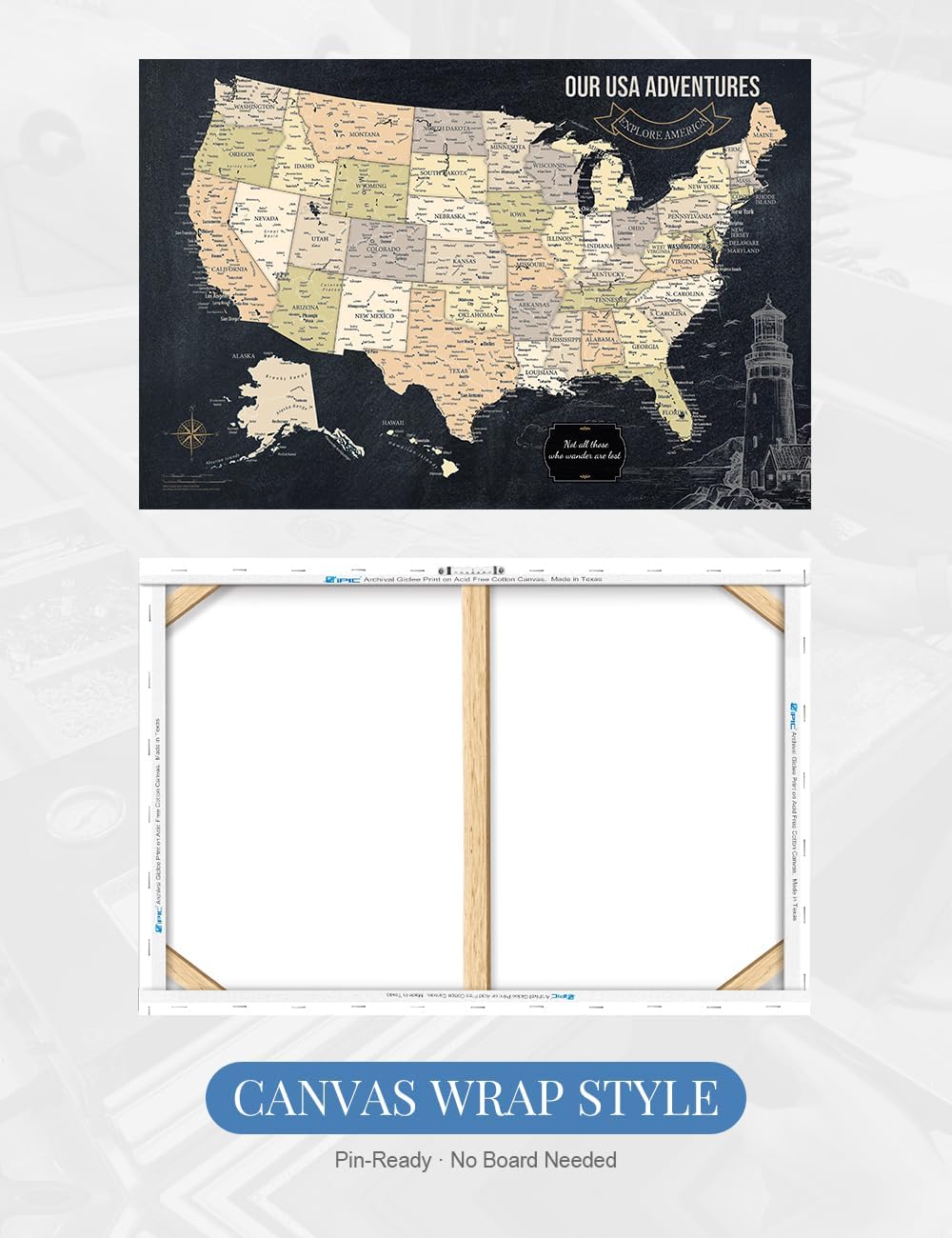 Thumbnail 4 de IPIC USA Map Wall Art 36 x 24 in