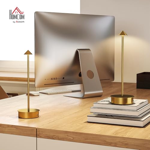 Detalle de HOMCOM Juego de 2 Lámparas de Mesa Recargables por USB: control táctil y 3 temperaturas de color en un diseño dorado