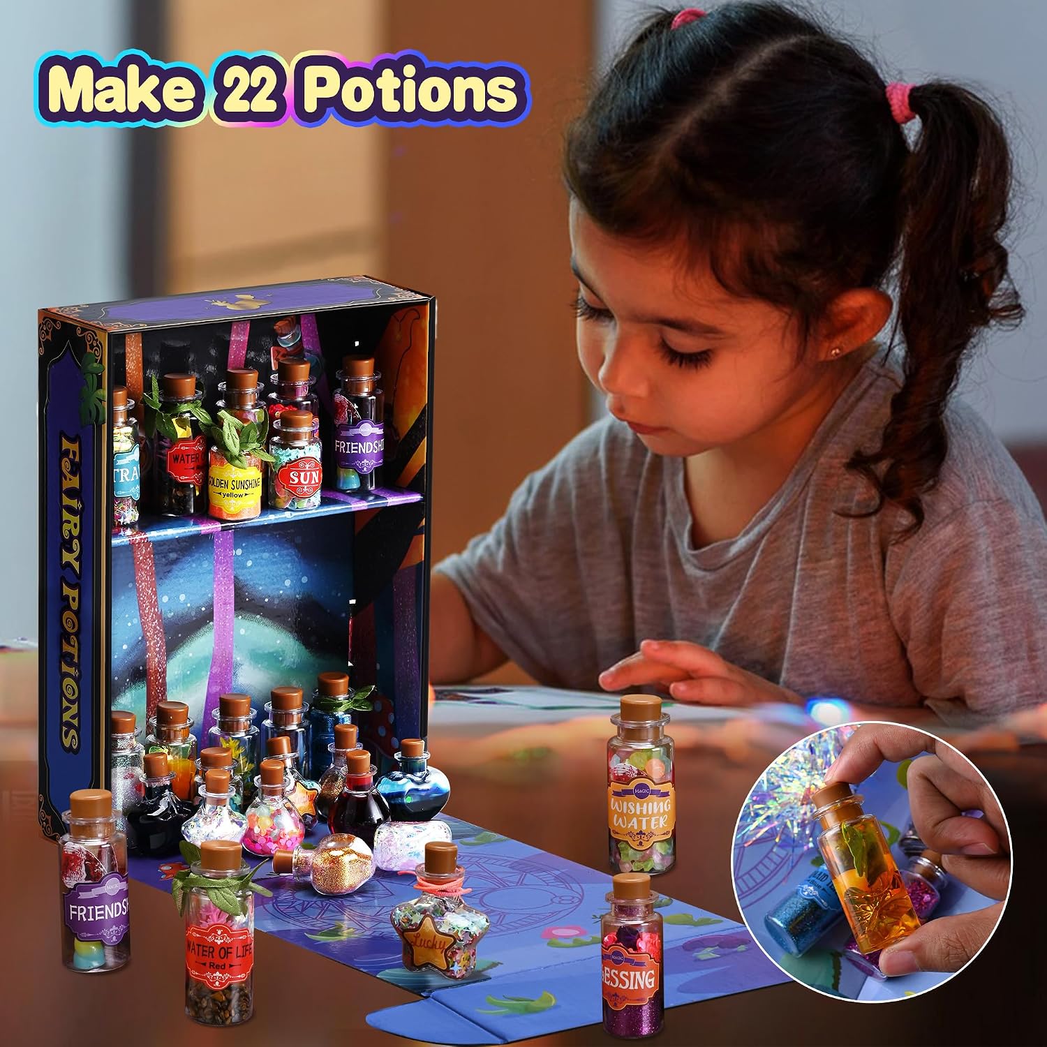 Thumbnail 4 de Wothfav magische drankjesset voor kinderen met 22 flesjes en lichtgevende kralen