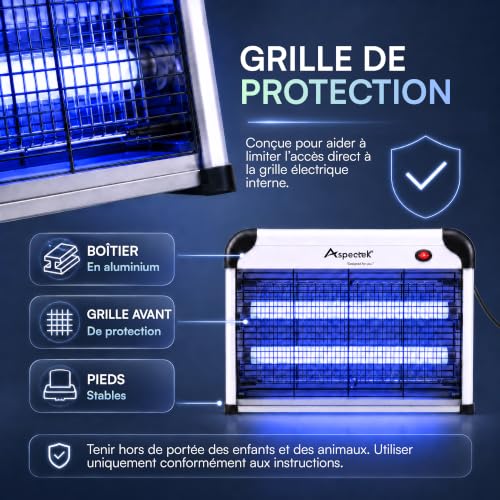 Thumbnail 6 de Aspectek Tue-Insectes Électrique 20W sans Ampoules – Lampe UV Anti-Moustiques pour Intérieur et Extérieur (Couvert) avec Bac Amovible