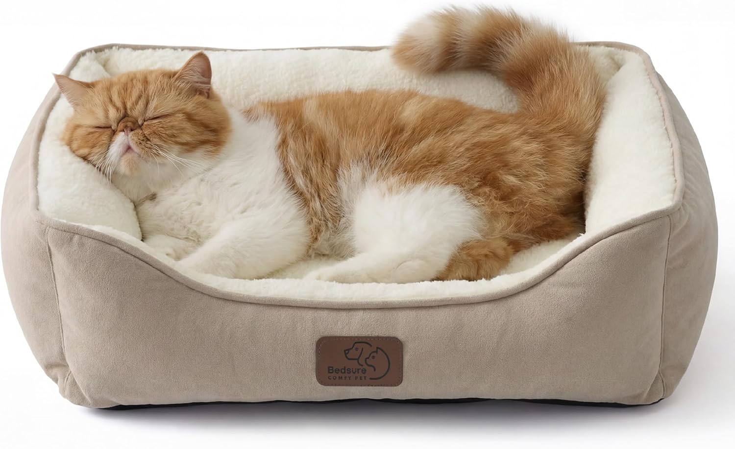 Detalle de Bedsure Cat beds for Indoor Cats – 51x41 cm Washable Rectangle Bed with Anti-Slip Bottom (Camel)