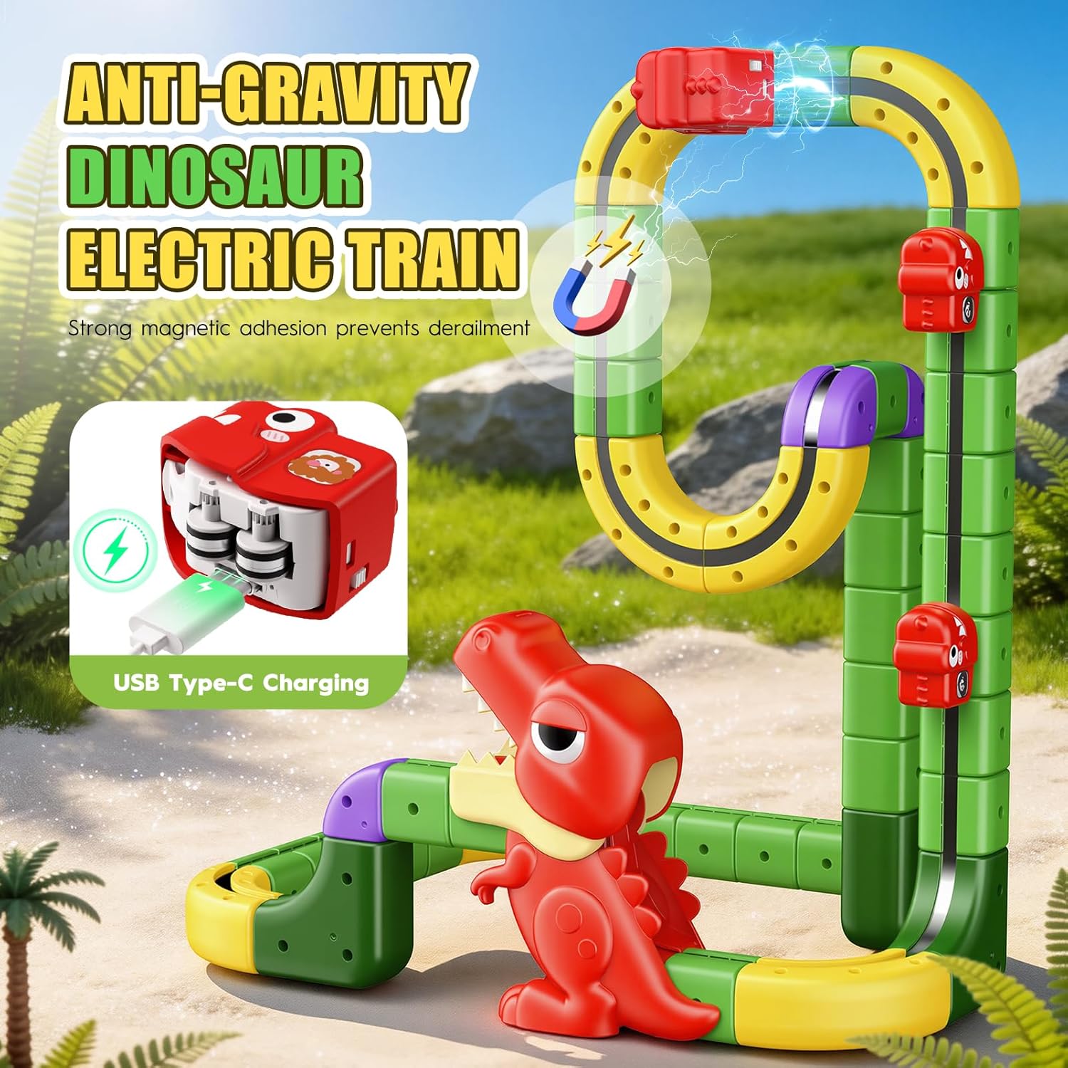 Detalle de 188 PCS Track Fusion Toy: Dinosaur Discovery Track Set for 3–12 Year Olds