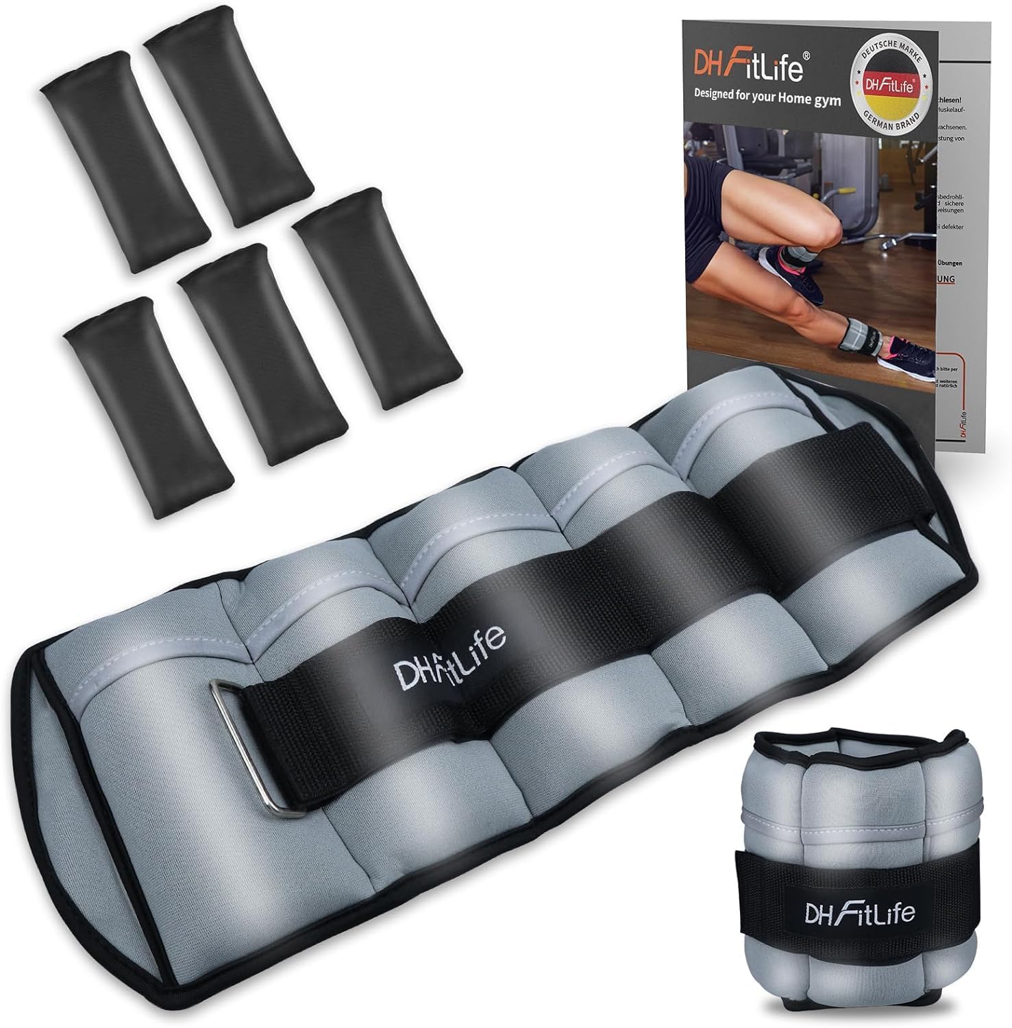 DH FitLife Set di cavigliere con pesi regolabili per gambe – 2 x 2,5 kg o 2 x 4,5 kg