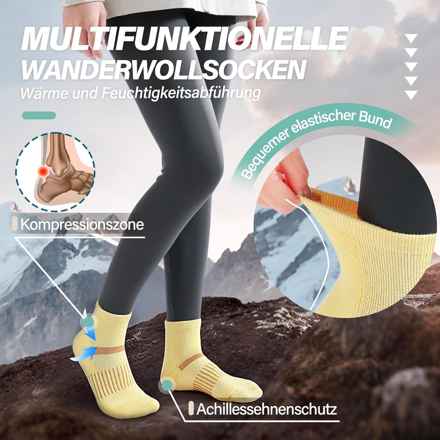 Thumbnail 2 de MOSEY KOSY Merino Kurz Viertellänge Wandersocken