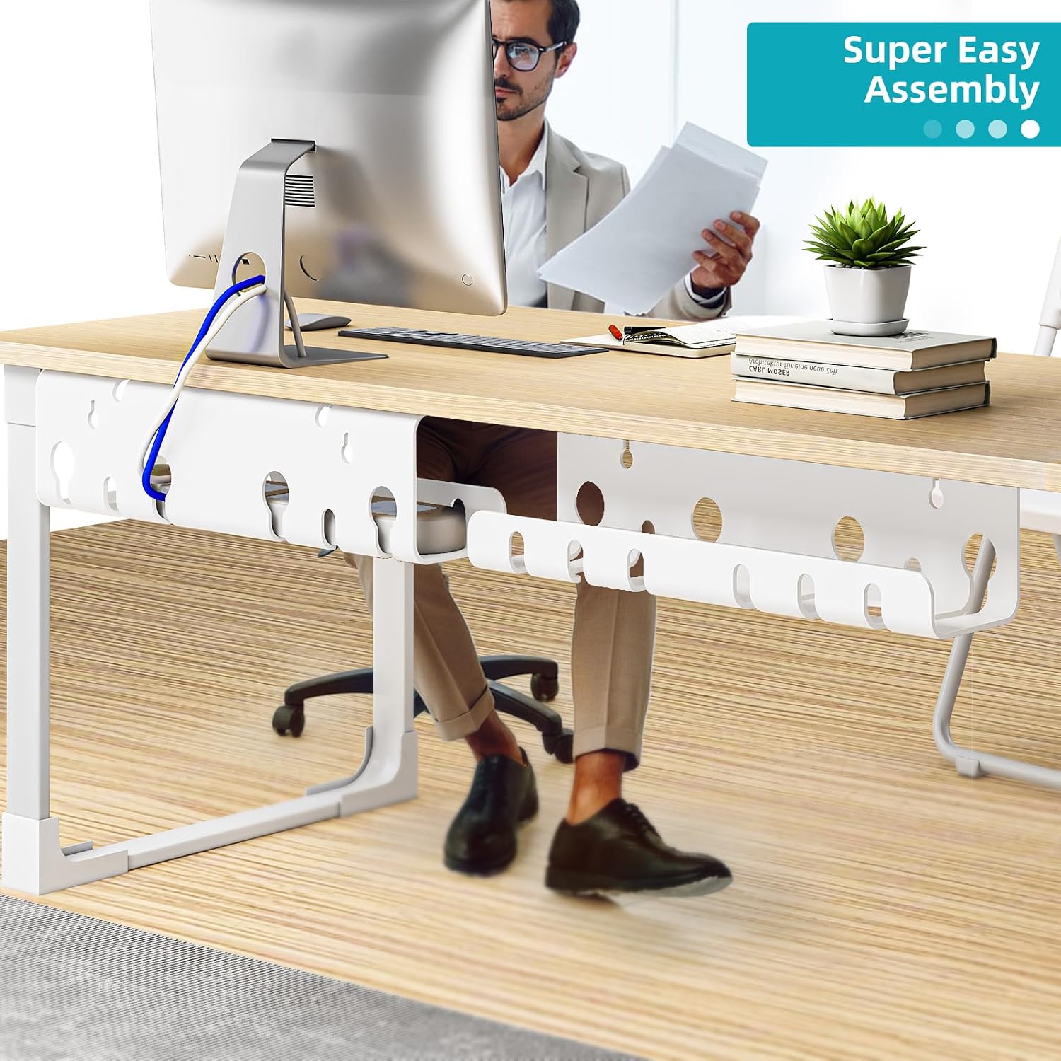 Detalle de StowBin Desk Cable Tidy Tray (2-Pack) stainless steel cable organiser for under-desk or wall mounting