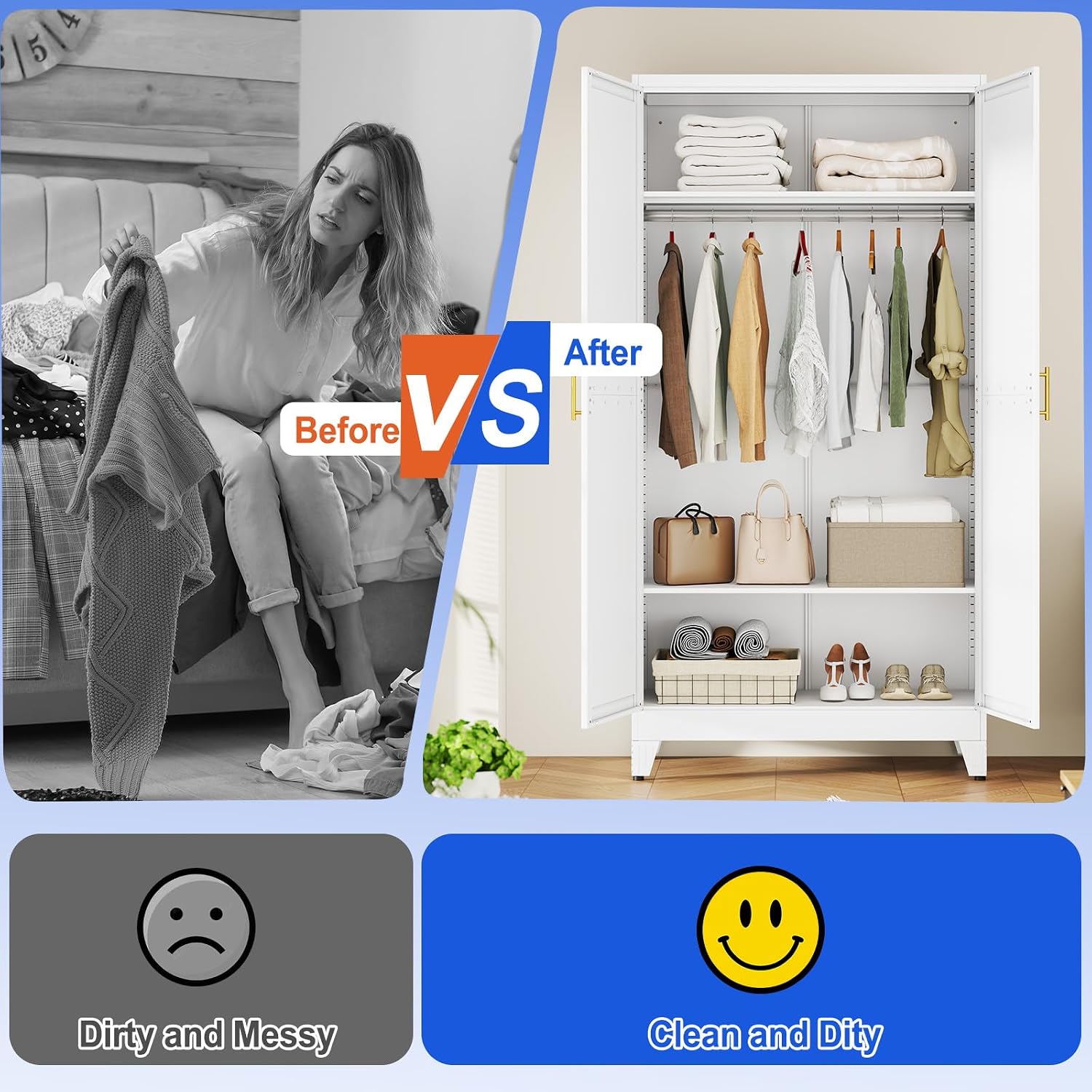 Thumbnail 6 de GAIOUS GAI-Arm-003 Metal Wardrobe Cabinet, 79-Inch, Adjustable Shelves