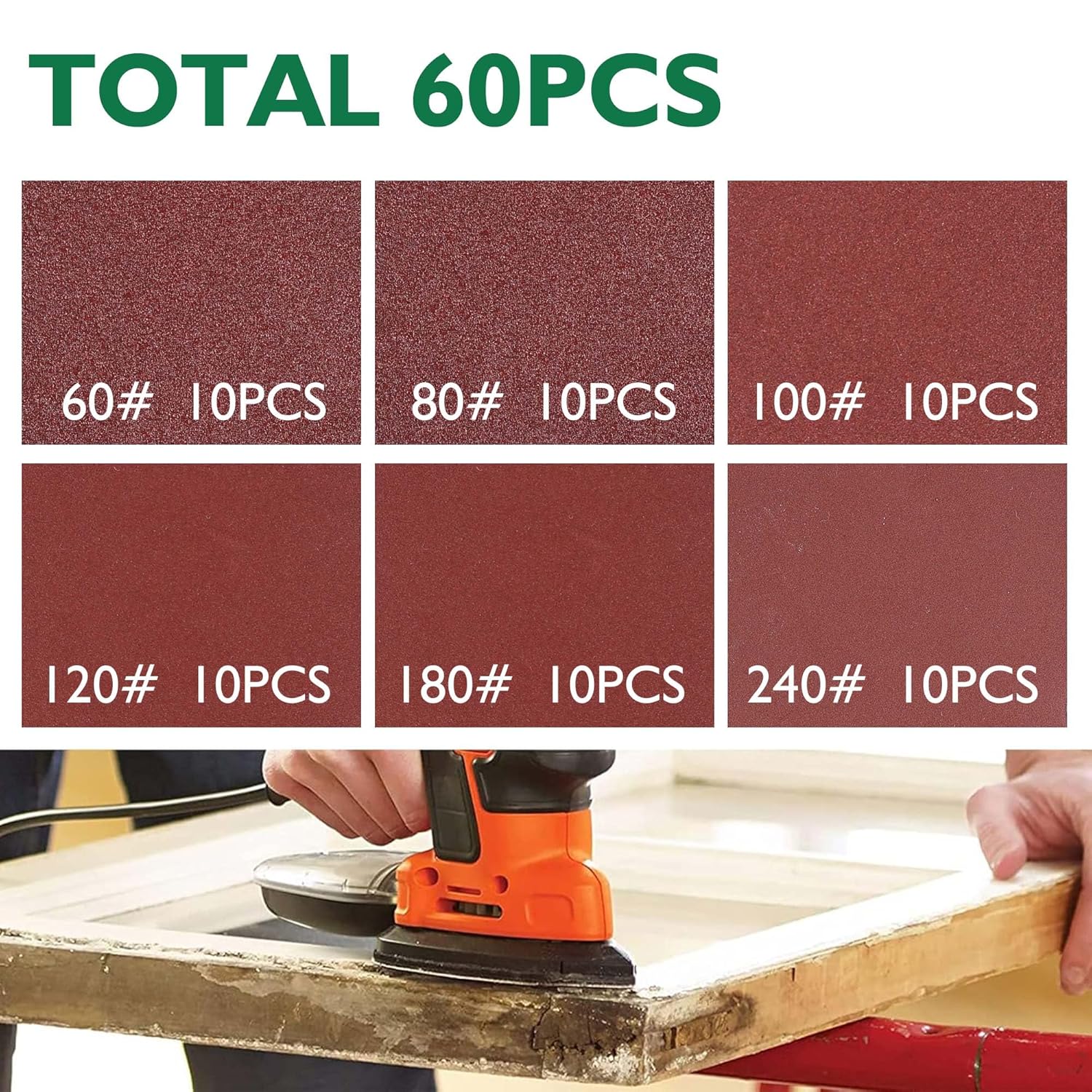 Thumbnail 1 de 60PCS Mouse Sander Pads with 5 Holes (P60–P240) for Wood, Metal and Plastic