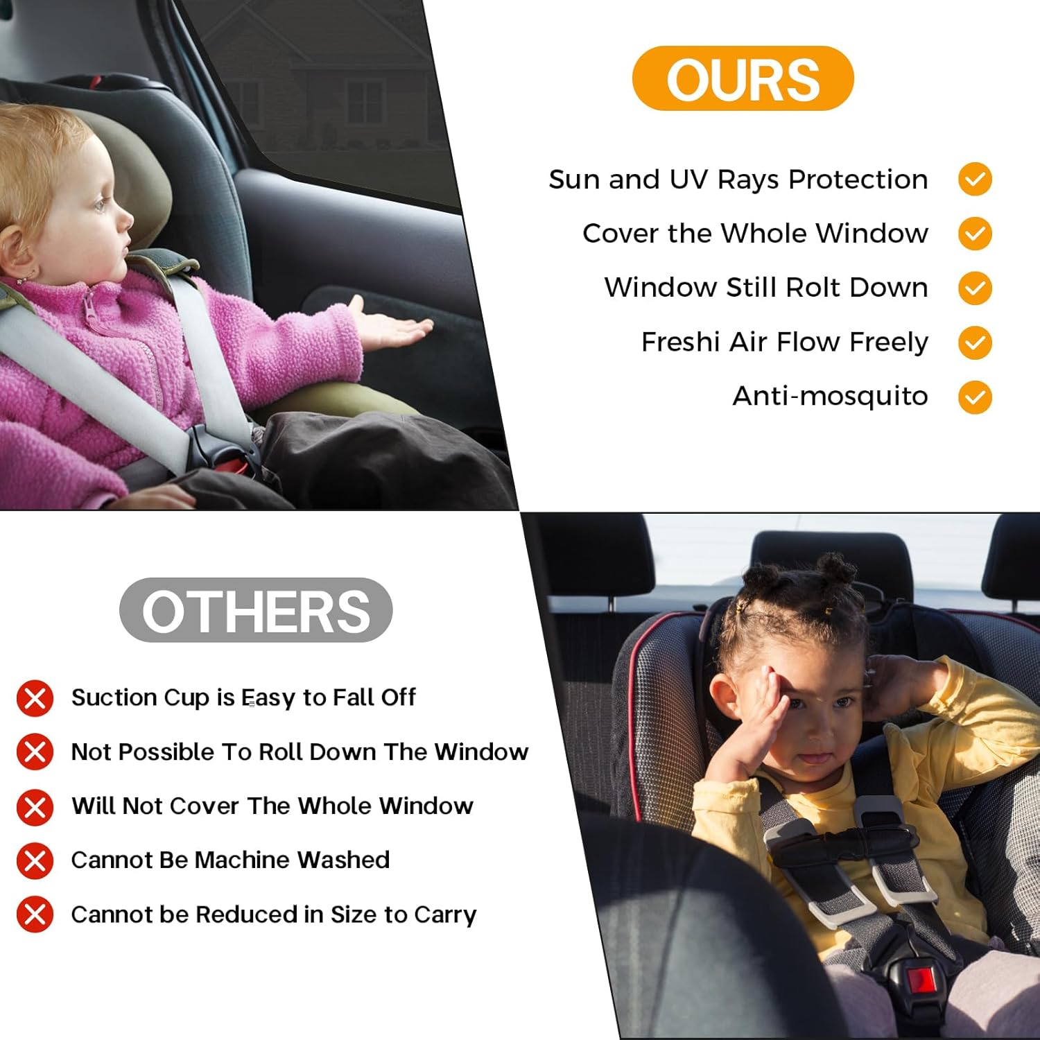 Detalle de CNMTCCO 2 Pezzi Tendine Parasole Auto Bambini: protezione UV, aria fresca e privacy per i sedili posteriori