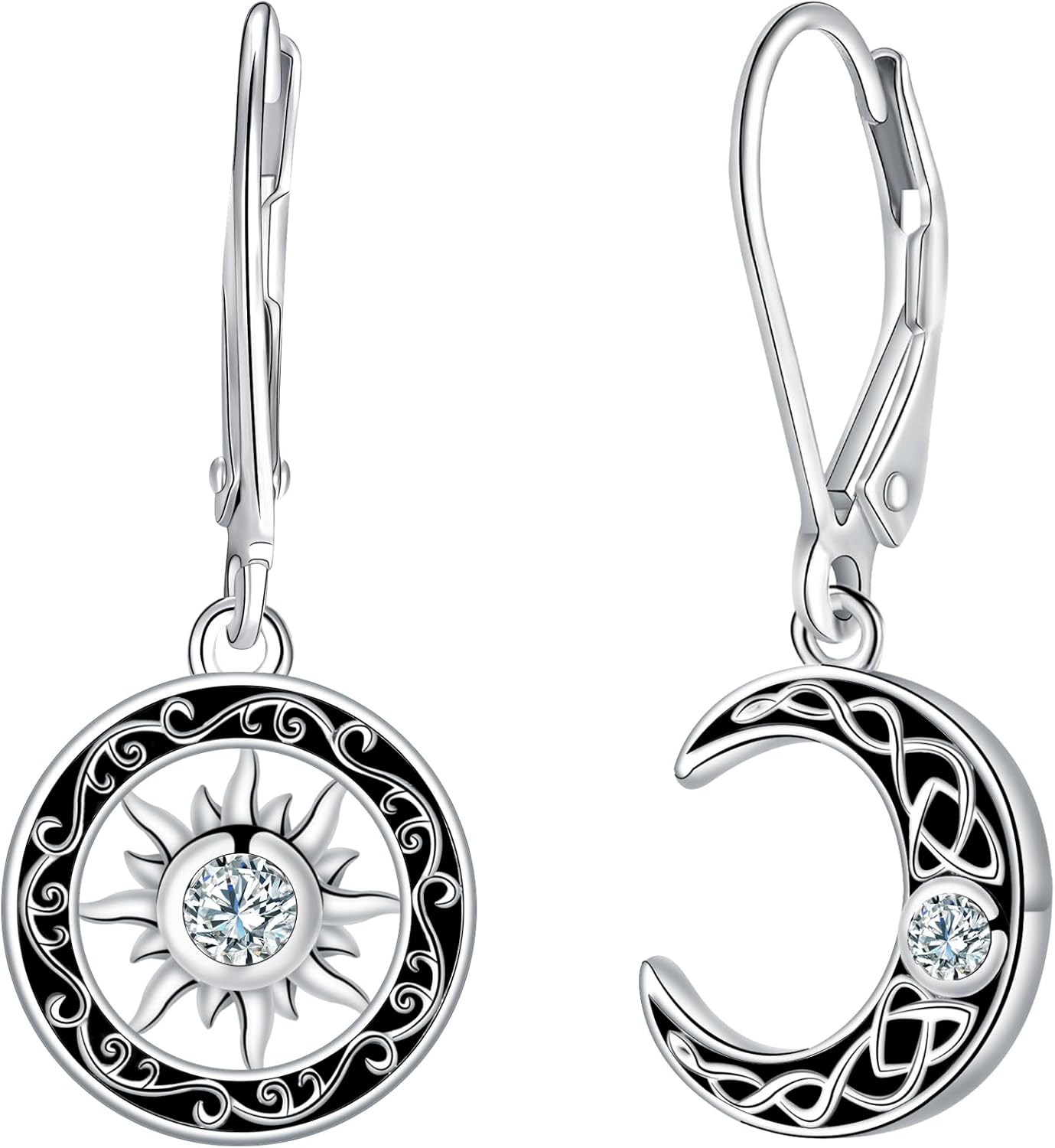Detalle de Micory Damen hängende Ohrringe aus 925 Sterling Silber mit Mond- und Sonnensymbolen