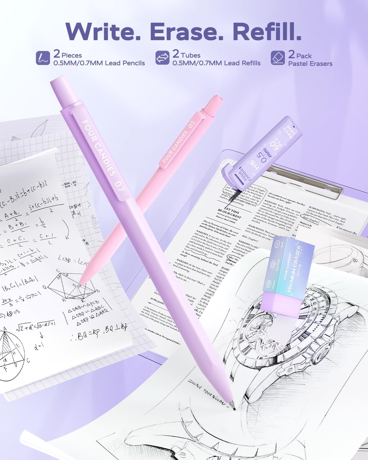 Detalle de Four Candies Stationery Set with Purple Case