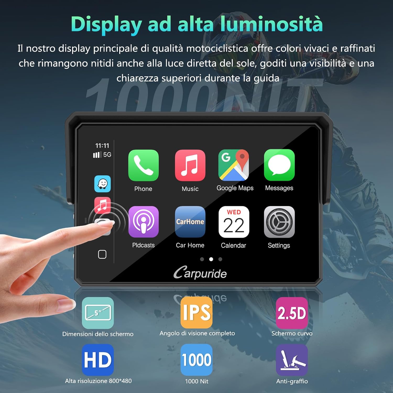Thumbnail 6 de CARPURIDE W502BS Pro: Display 5'' impermeabile con CarPlay/Android Auto per Moto BMW, TPMS e Bluetooth Dual