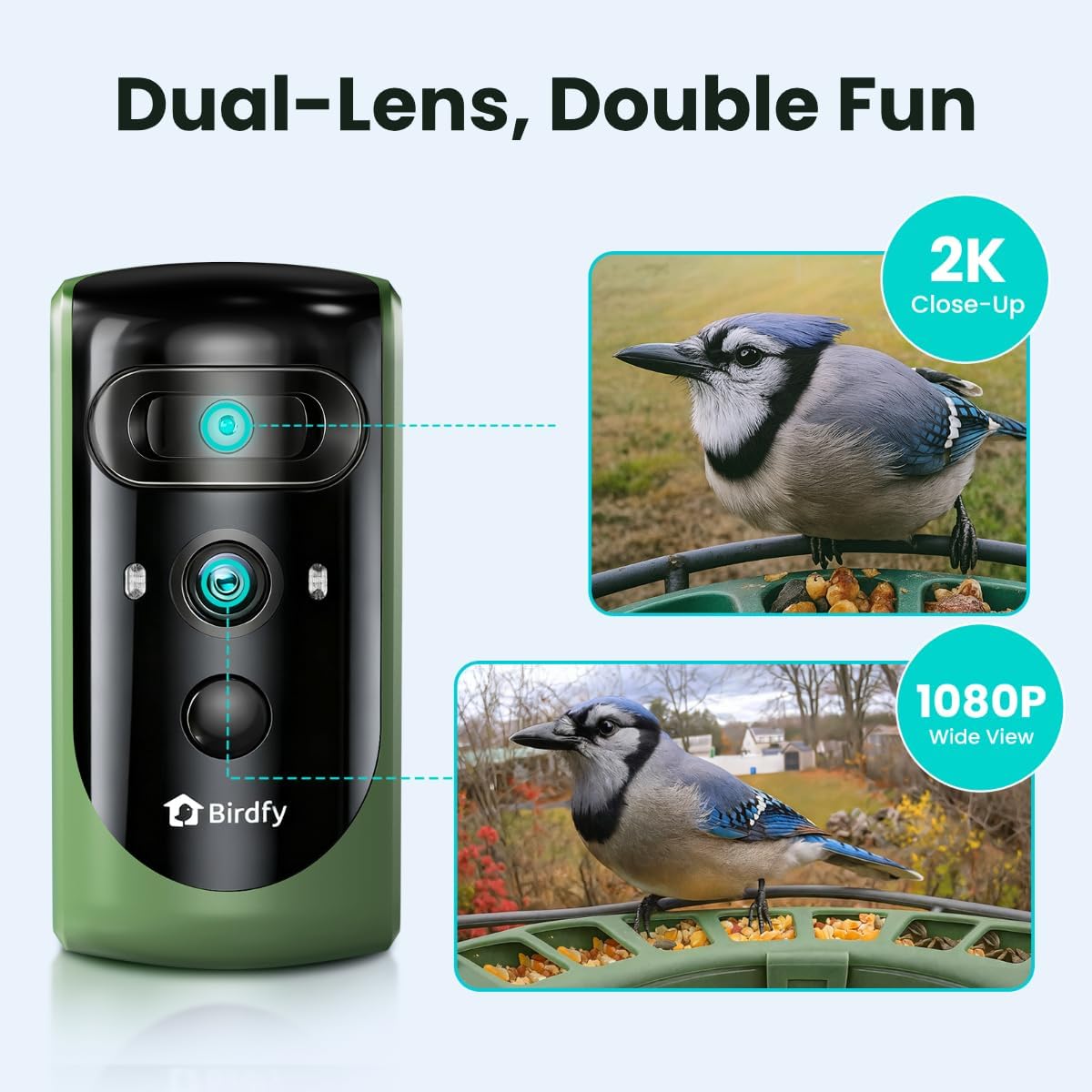 Detalle de Birdfy 2 Smart Bird Feeder with Camera – Dual-Lens 2K + 1080P, Solar Powered