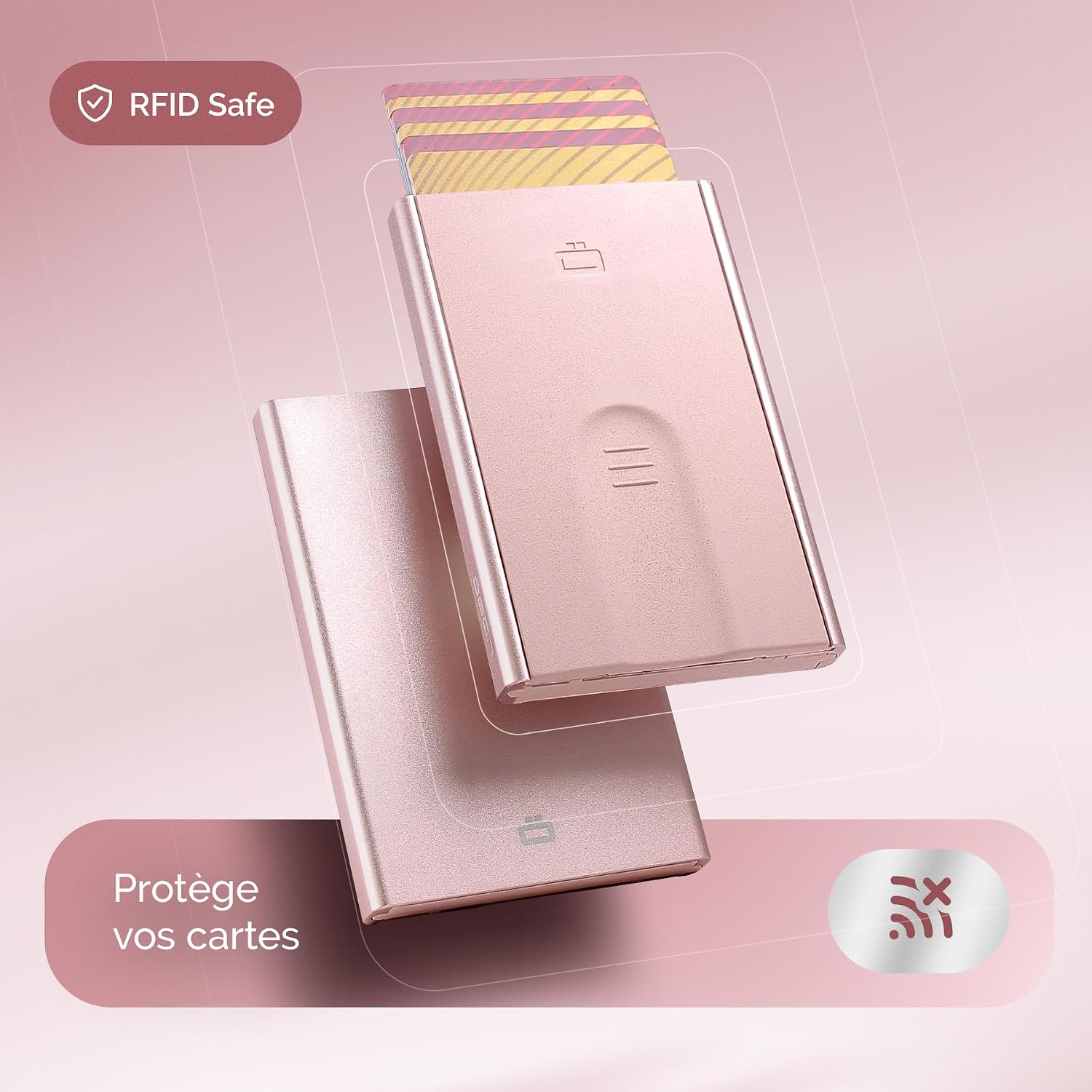 Detalle 2 de ÖGON -DESIGNS- Porte-Cartes Automatique en Aluminium — Slider, RFID et Minimalisme