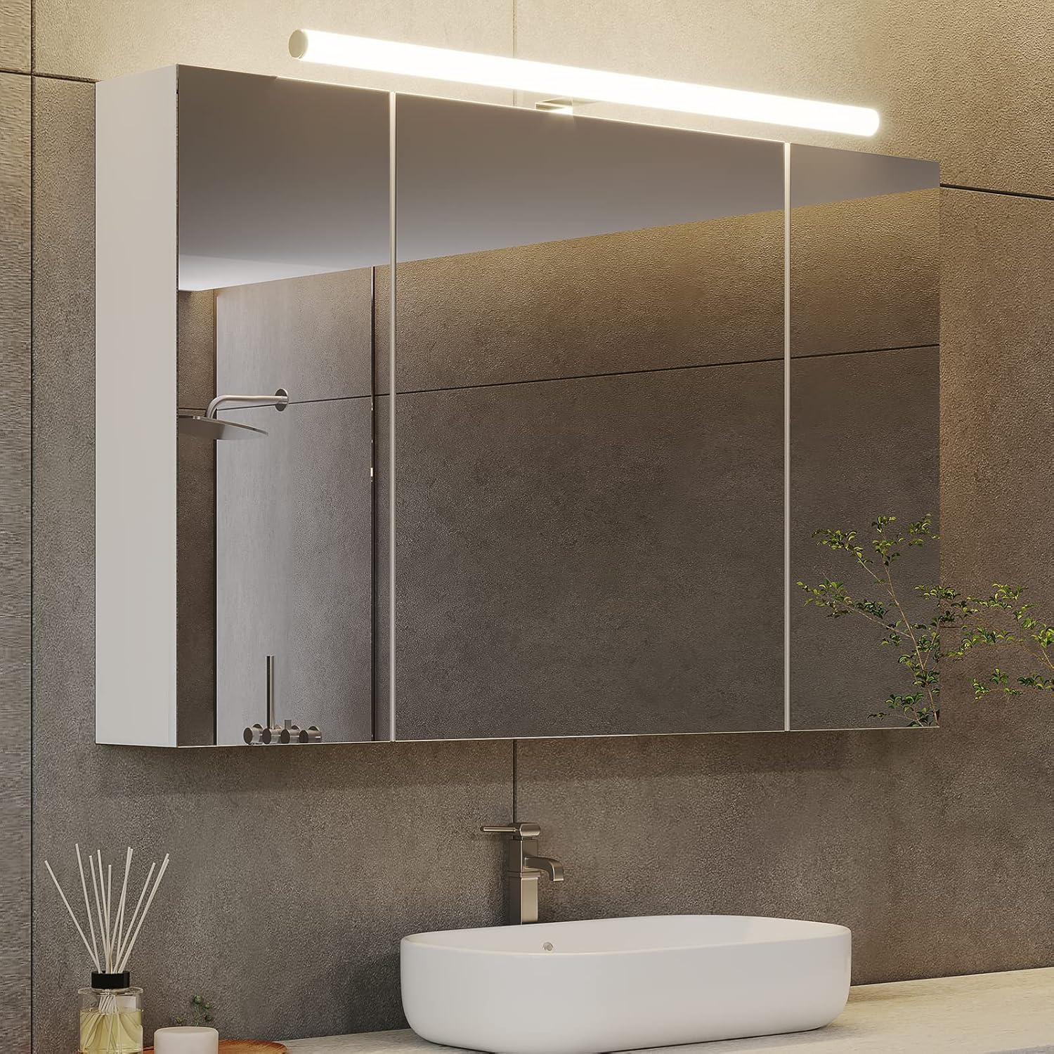 DICTAC Spiegelschrank Bad mit Beleuchtung 90x16x60 cm