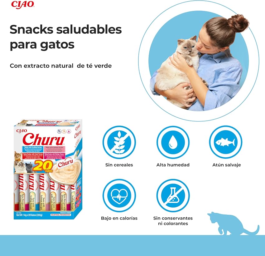 Detalle 2 de CHURU Cat Variedades de atún con marisco 20×14 g 🐱
