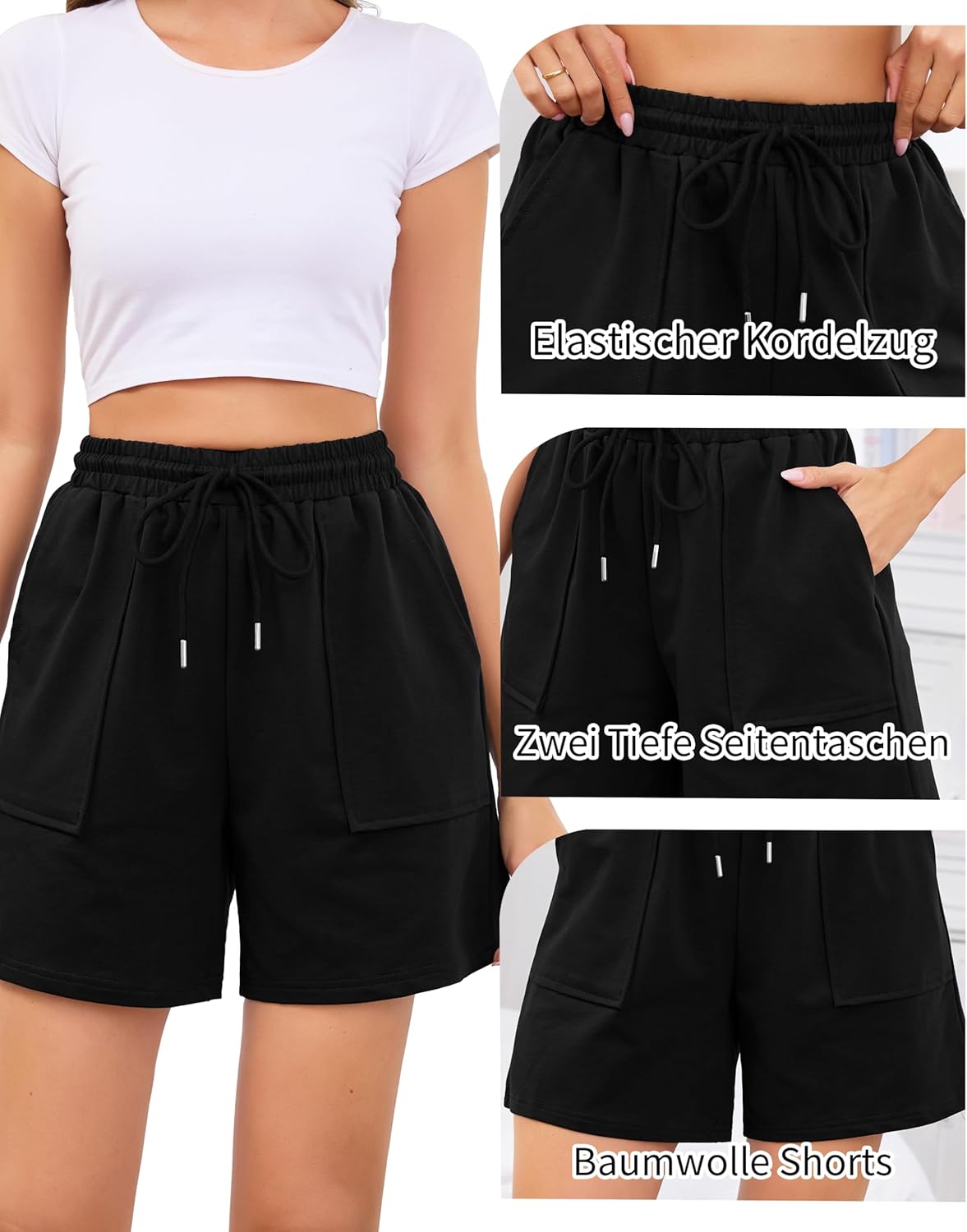 Thumbnail 3 de Wikoan pantaloncini sportivi da donna estivi in cotone misto con tasche e coulisse S–XXL