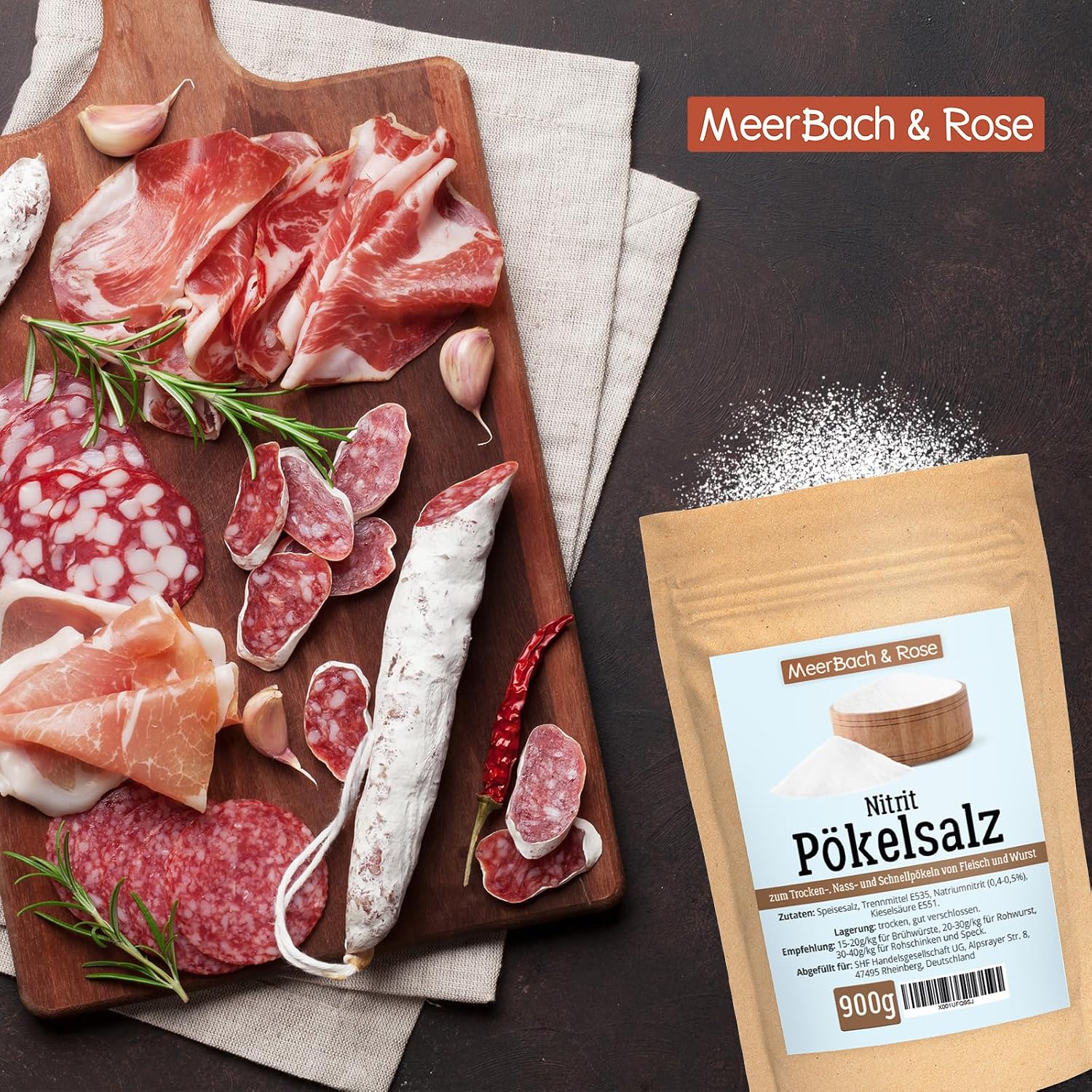 Detalle de Pökelsalz 900 g Nitritpökelsalz – vegan, Natriumnitrit 0,4–0,5%