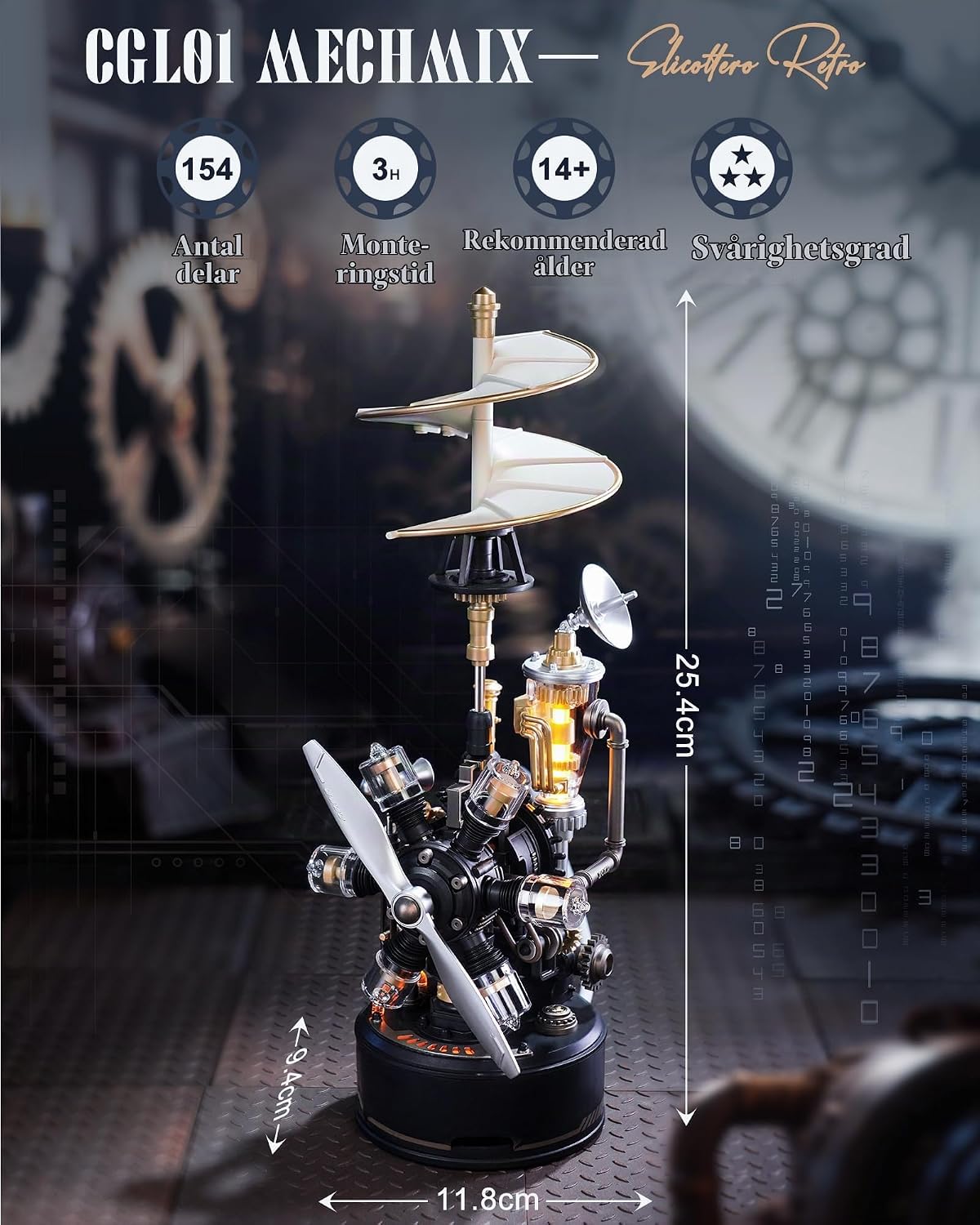 Detalle de ROBOTIME CGL01 3D-helikopterpussel med roterande rotorer och ljus