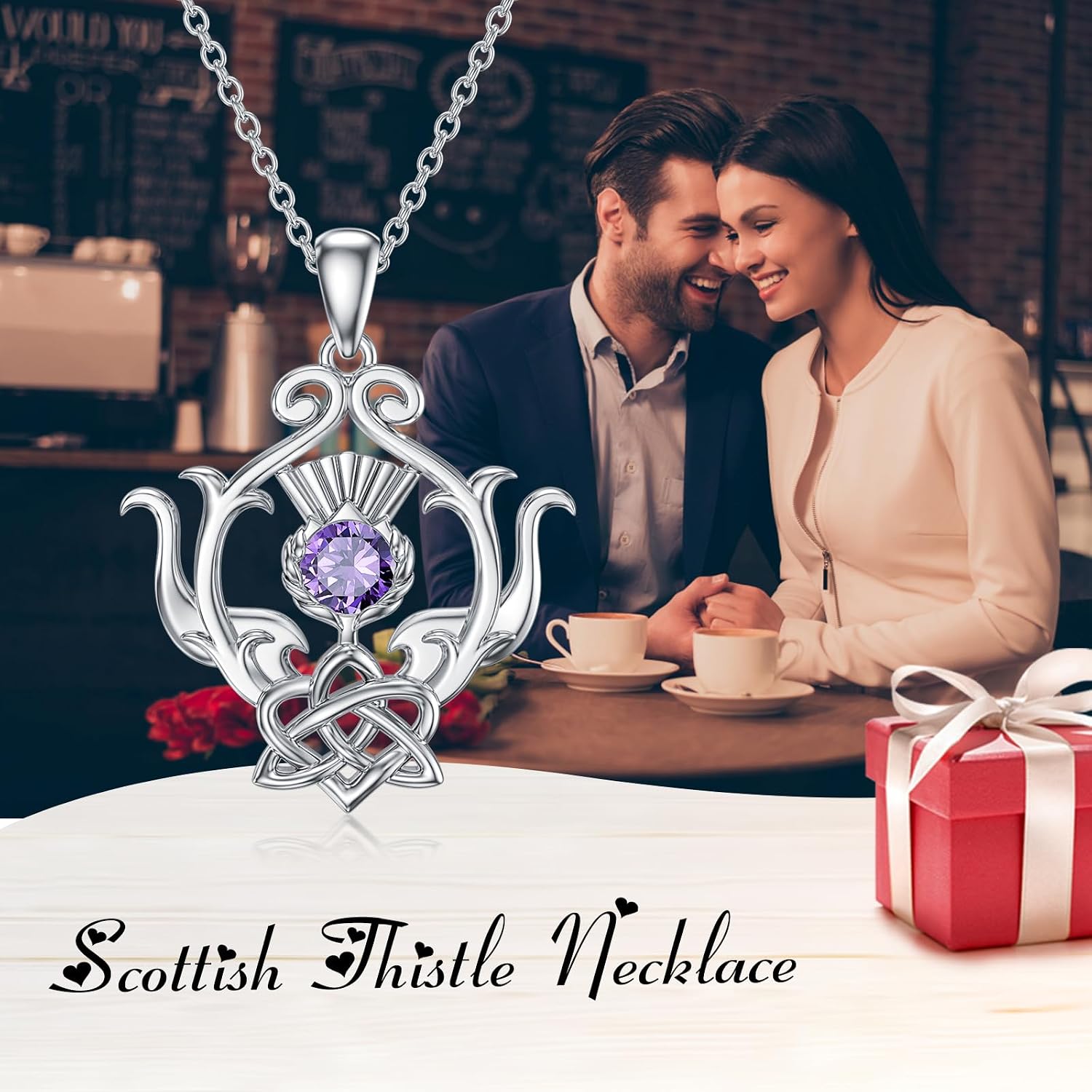 Thumbnail 3 de YAFEINI Scottish Thistle Necklace for Women in Sterling Silver with Amethyst