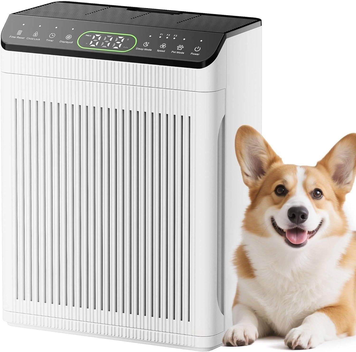 Detalle de EVALIT Luftreiniger Allergiker (CADR 420 m³/h) für Raucherzimmer, 200 m², PM2.5 Anzeige, Haustiermodus & 24 dB Schlafmodus