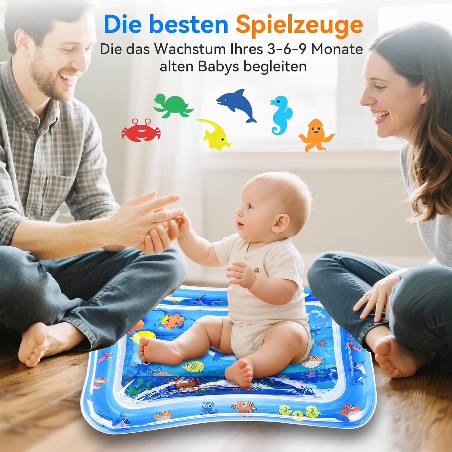 Thumbnail 6 de Wassermatte Baby Spielzeug 3–9 Monate – BPA-frei, aufblasbare Bauchzeit Matte für motorische Entwicklung