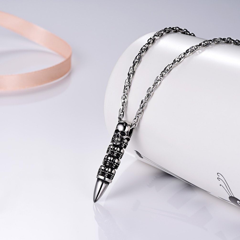 Thumbnail 4 de Collier PROSTEEL « Têtes de Morts » avec pendentif balle/crâne en acier inoxydable 316L (argent 925/plaqué or jaune)