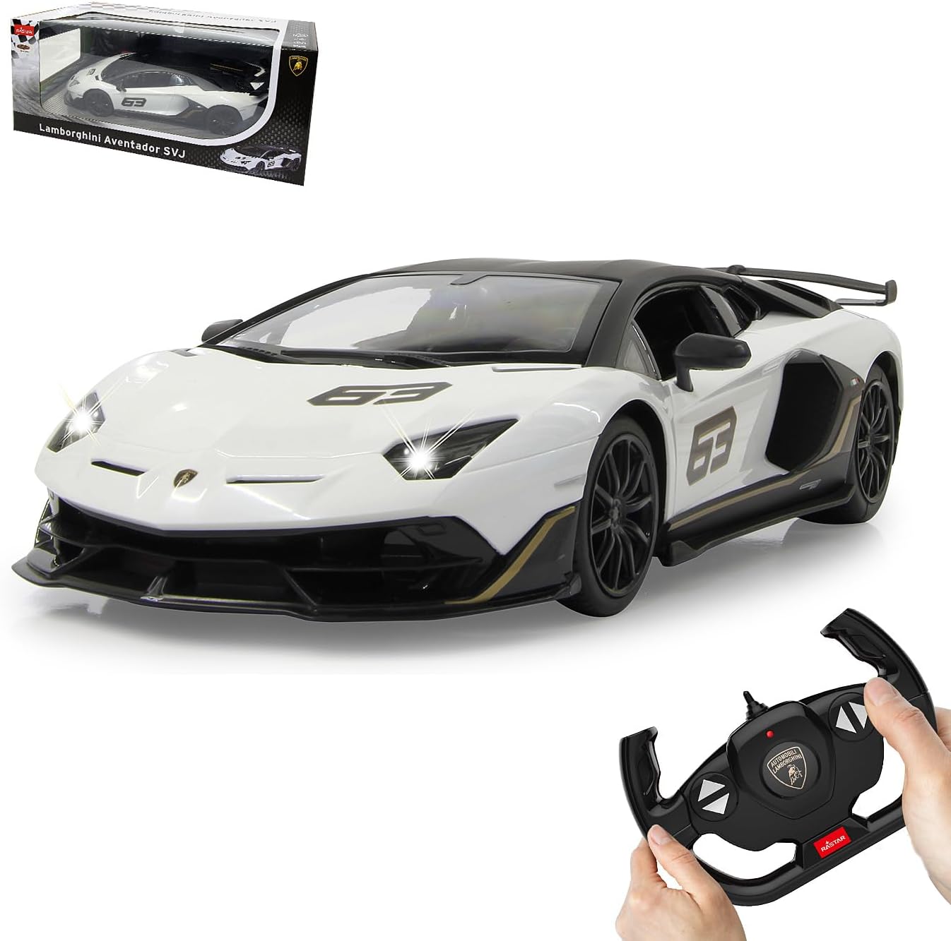 Detalle de JAMARA 405172 Lamborghini Aventador SVJ 1:14 – biały samochód RC 2,4 GHz z LED