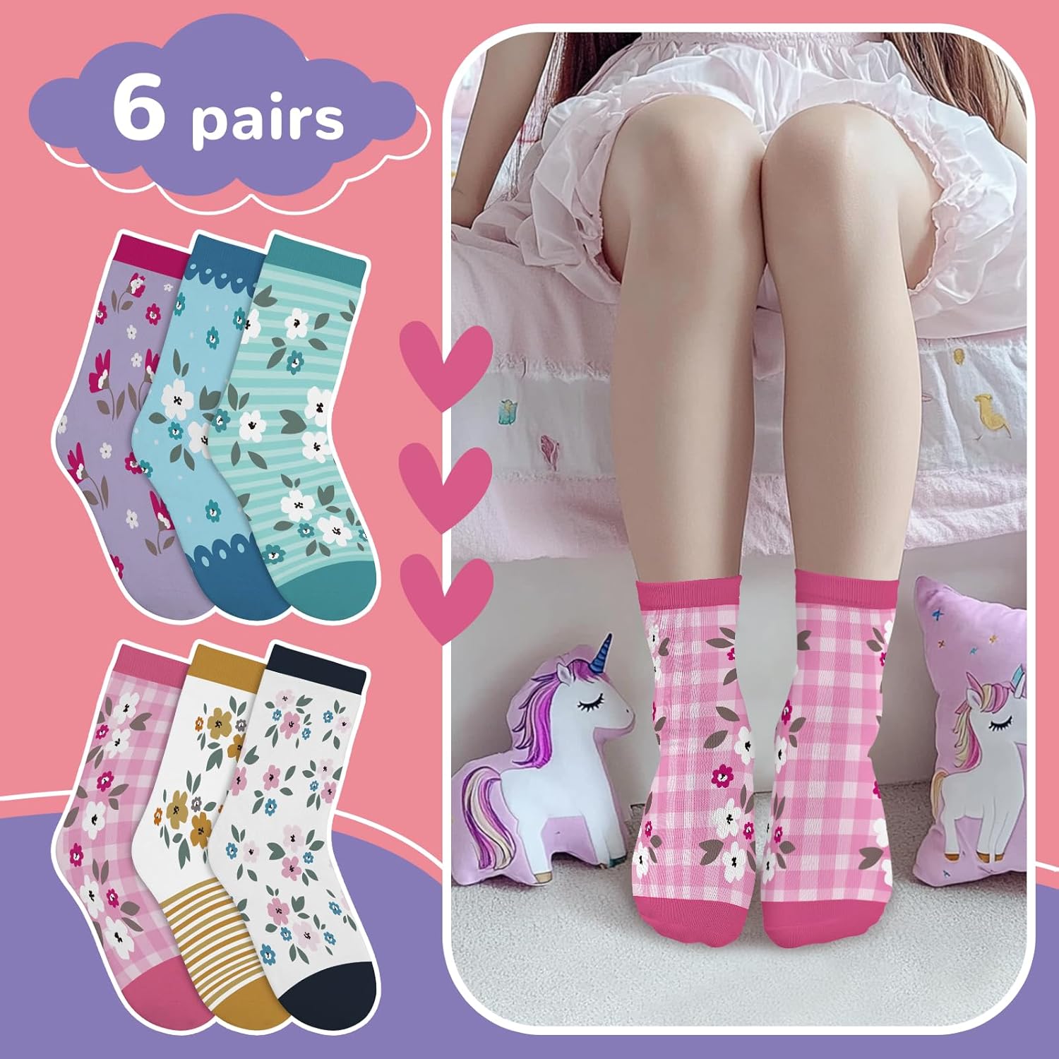 Thumbnail 2 de Queenshin Kids Socks Novelty Six-Pair Pack: Soft, Colourful Ankle Socks for Ages 3–14