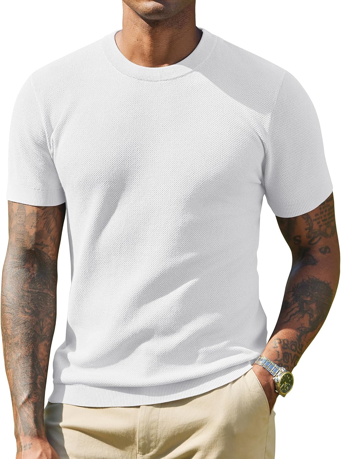 Detalle de COOFANDY Camiseta de punto hombre cuello redondo