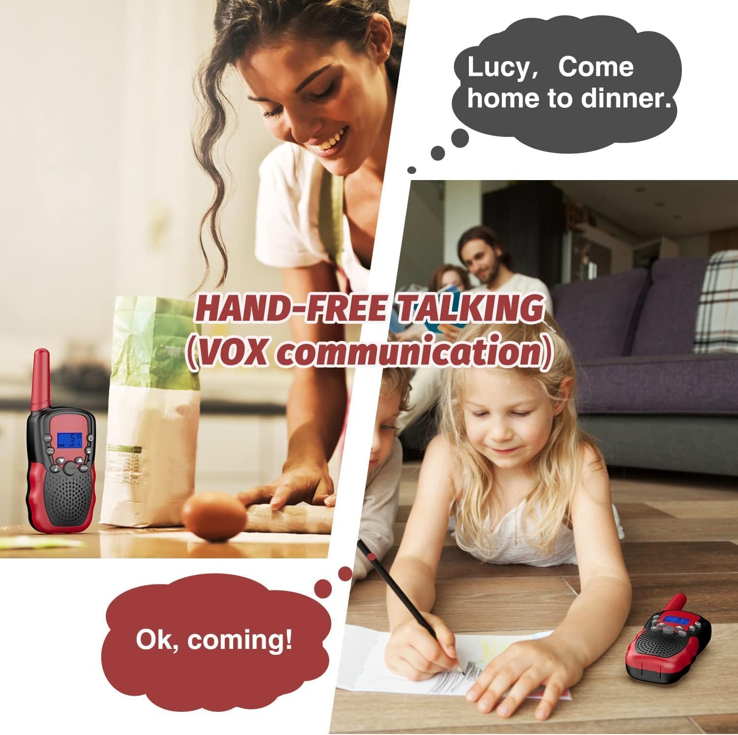 Thumbnail 2 de Kearui Walkie-Talkie für Kinder (ab ca. 3–8 Jahre), 8 Kanäle, VOX & Tastensperre – Schwarz/Rot