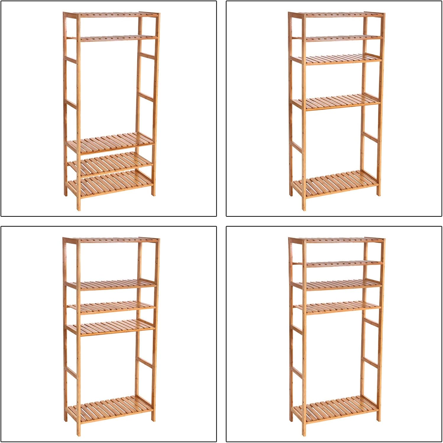Detalle de SONGMICS BCB35Y Bamboo 5-Shelf Floor Storage Rack — Adjustable Heights in Natural Finish