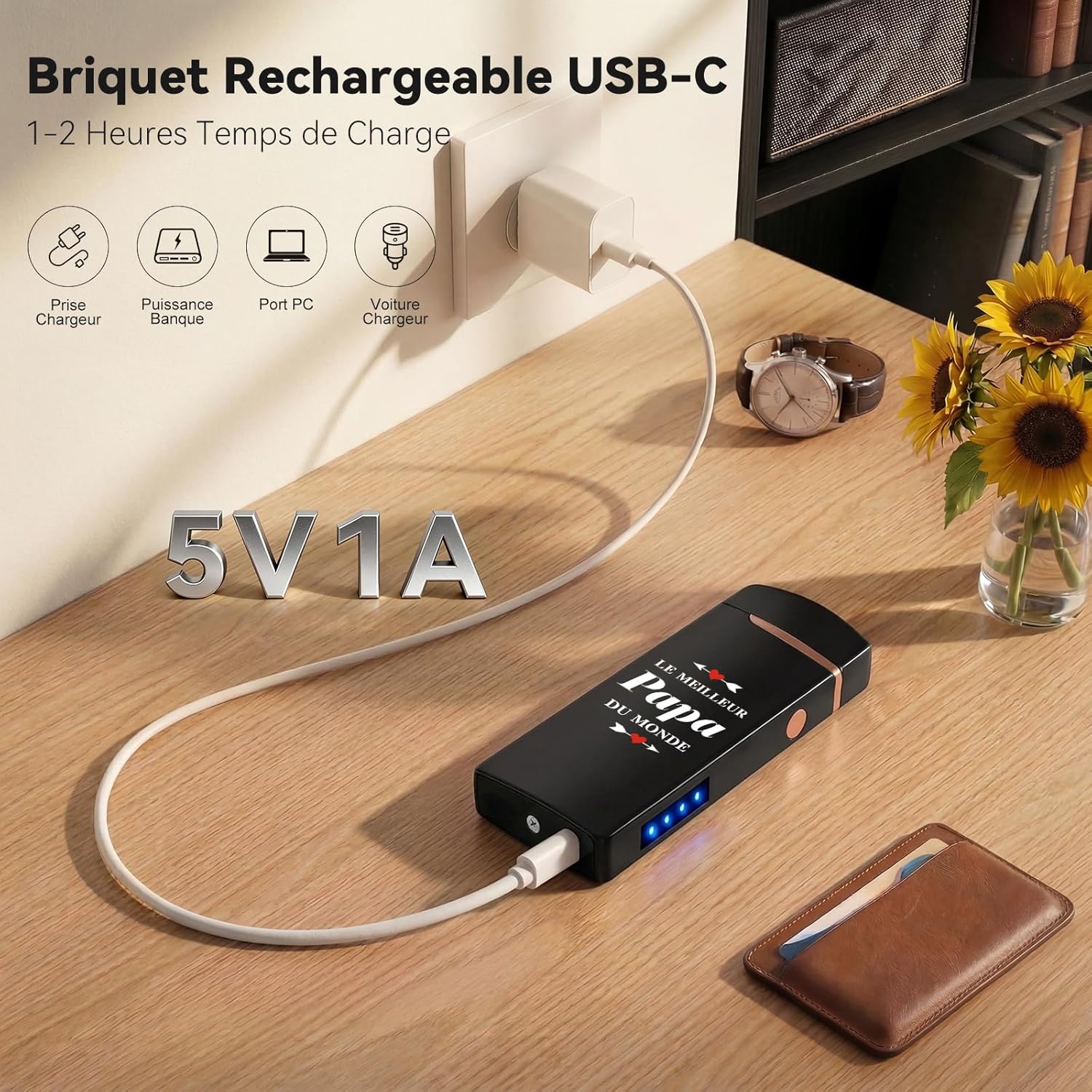 Detalle de Briquet électrique rechargeable Coquimbo Arc Double, cadeau Fête des Pères