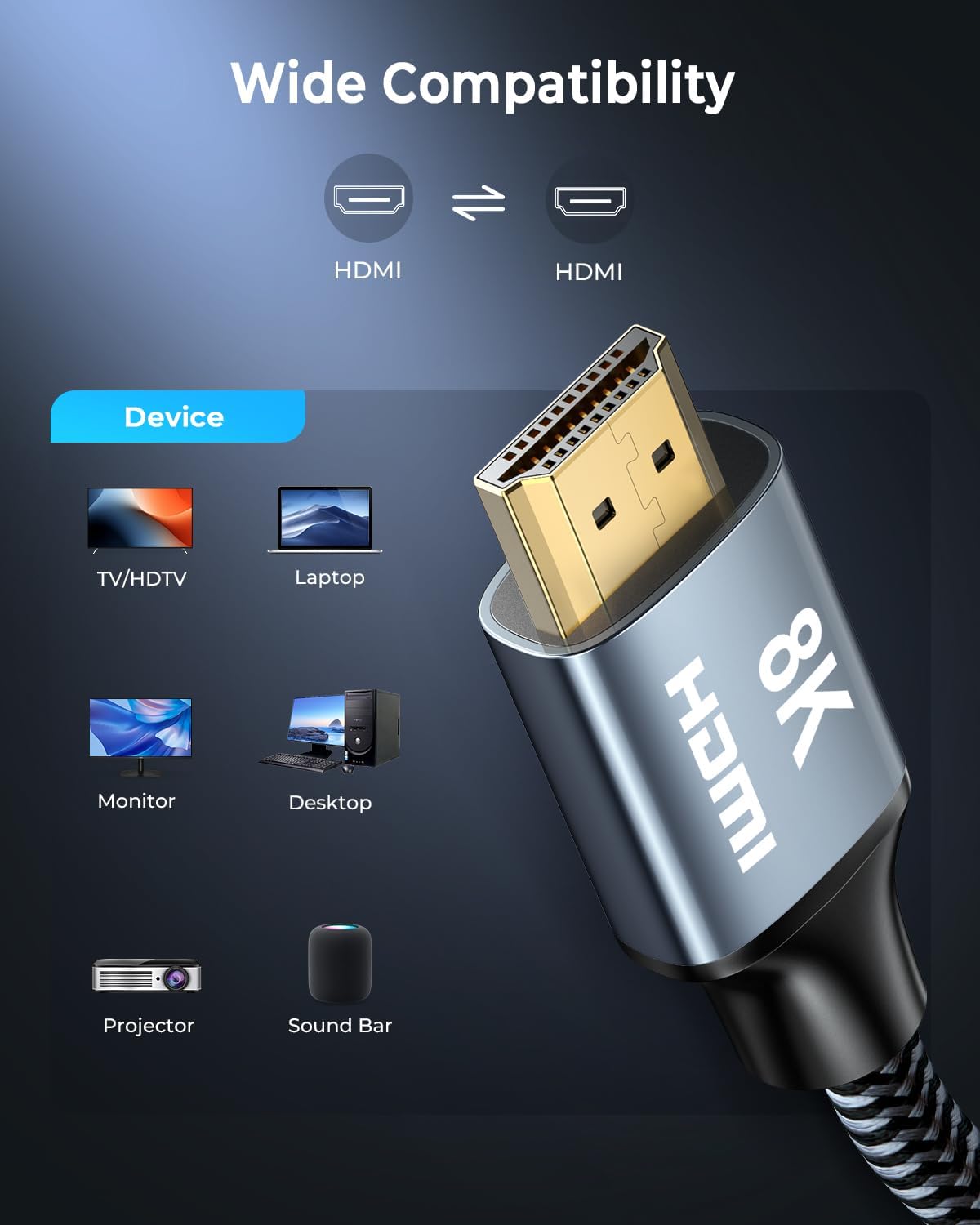 Thumbnail 6 de CABNEER HDMI 2.1 Kabel 5 m (8K, 48 Gbit/s) mit eARC, HDCP 2.2/2.3