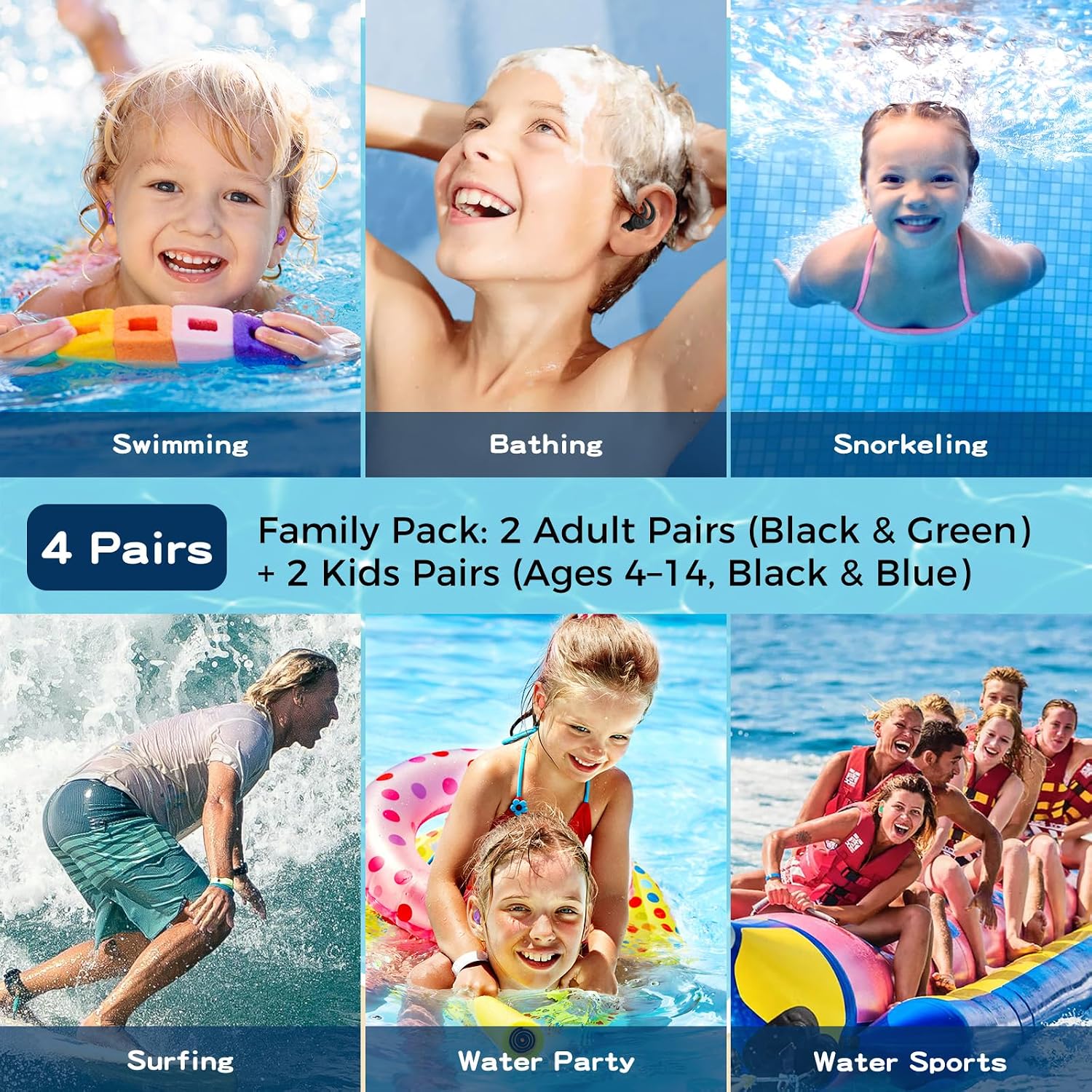 Thumbnail 3 de Swimming Ear Plugs - 4 Pairs Silicone Waterproof Ear Plugs for Surfing, Showering and Water Sports (Adults and Kids)