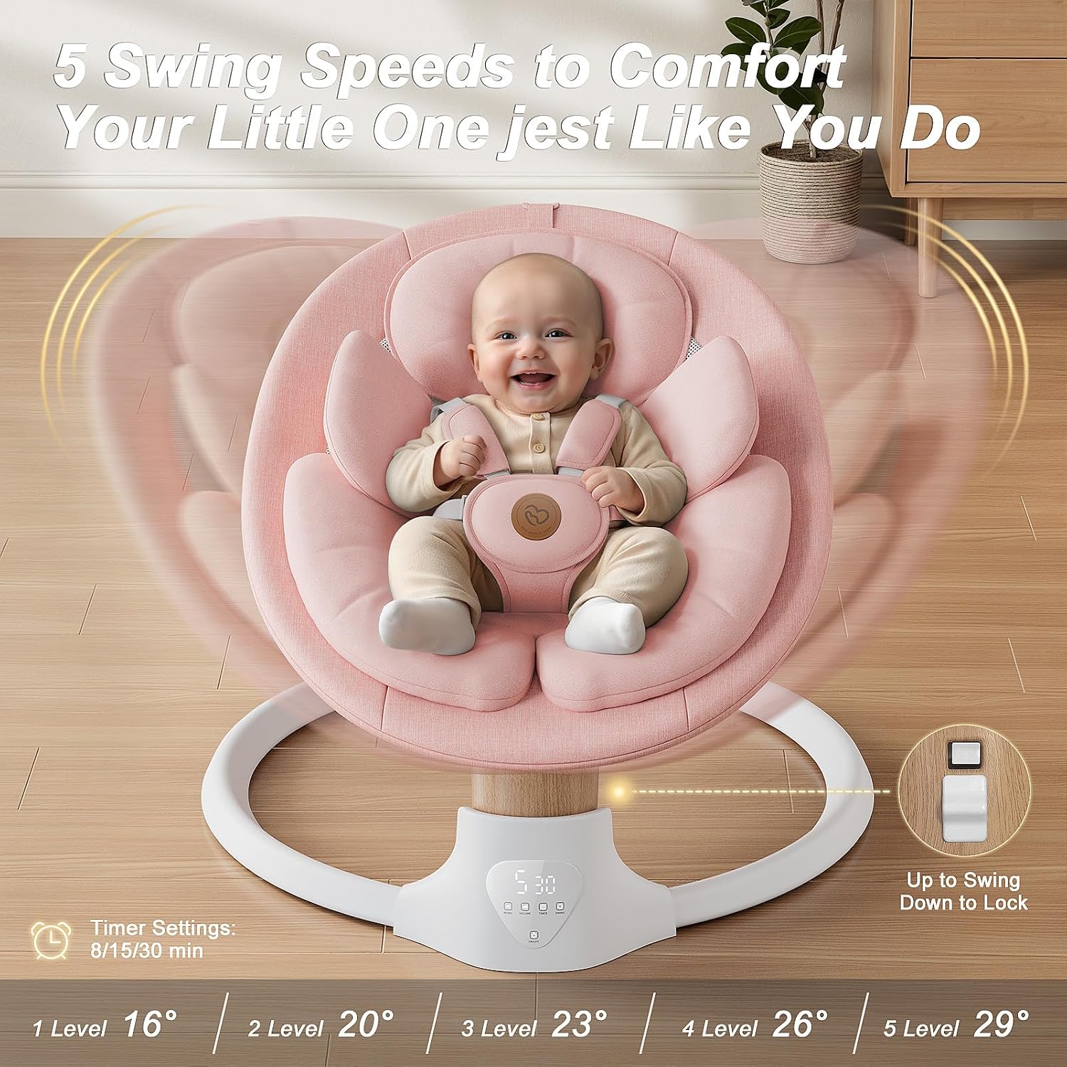 Thumbnail 2 de FasonBaby Electric Baby Swing for Infants, 5 Speeds, Bluetooth and Remote