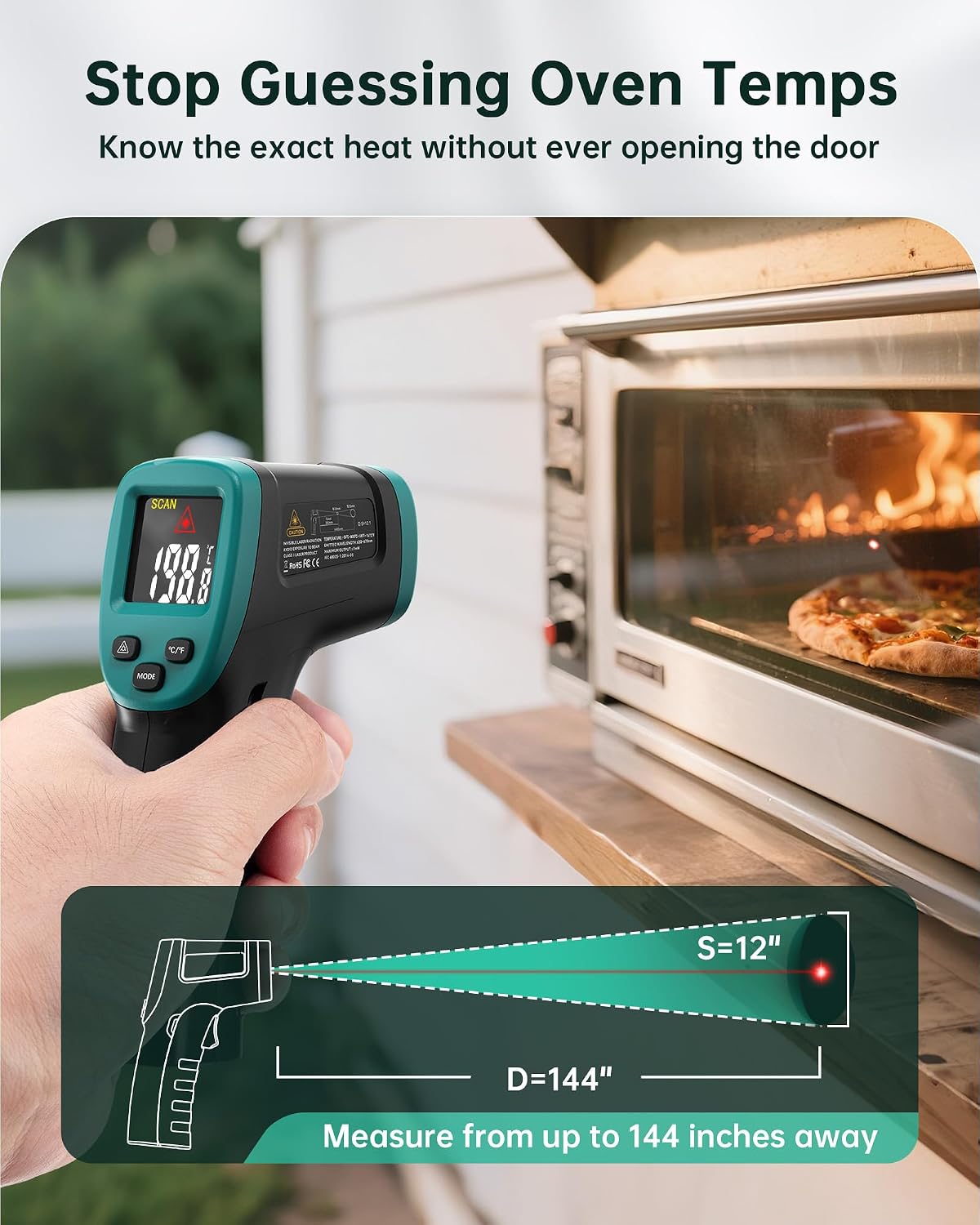 Detalle de ERICKHILL Infrared Thermometer -50℃ to 800℃ with Adjustable Emissivity, Laser Guidance & Backlit LCD (Dark Green)