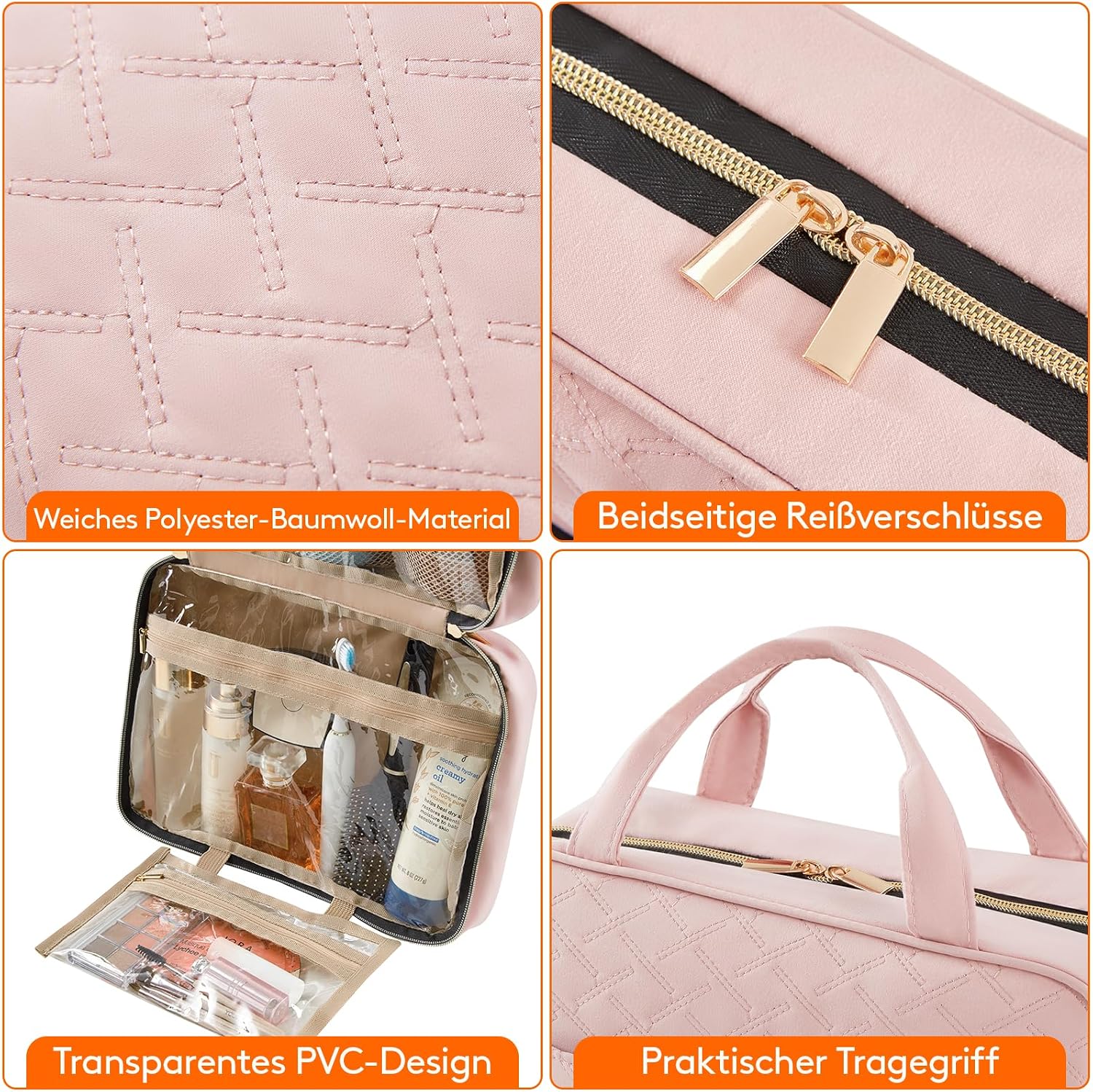 Detalle de Lifewit Reise-Kulturbeutel Damen mit Aufhängehaken – transparente Kosmetiktasche groß, Pink