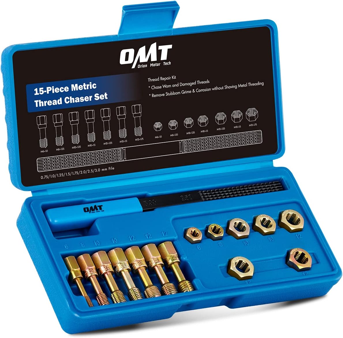 Detalle de Orion Motor Tech TRK-A002-00 Metric Thread Chaser Set, 15-Piece, 7 Sizes