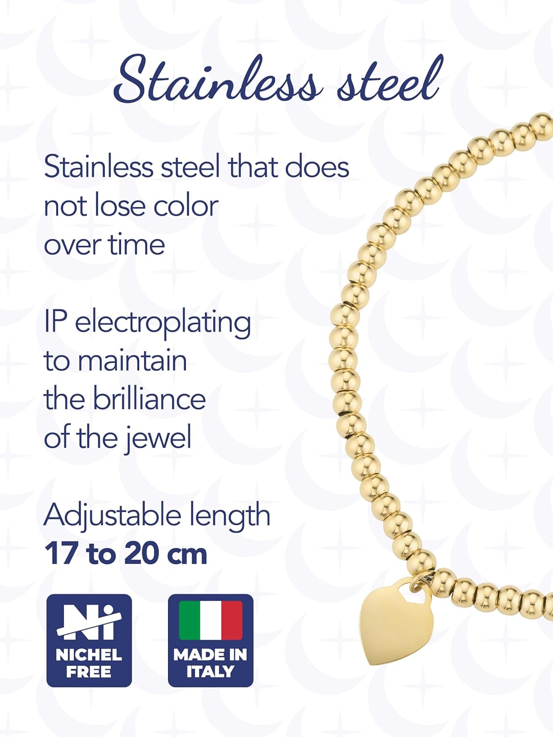 Detalle de inSCINTILLE Bracelet Femme Billes en Acier Inoxydable Avec Cœur – Longueur Réglable et Coffret Cadeau