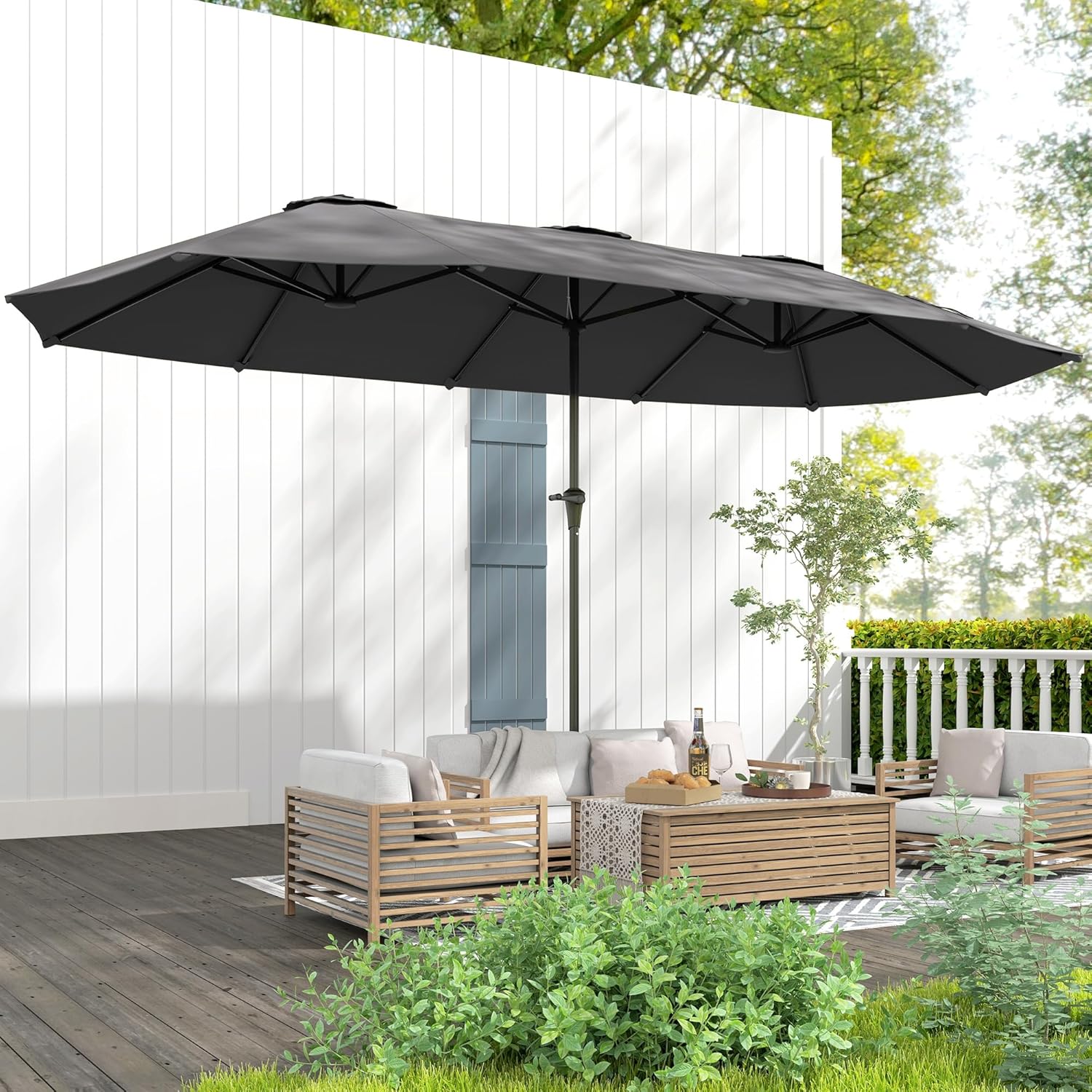 Thumbnail 5 de Outsunny Parasol de jardin extérieur double rectangulaire 4 x 2,2 x 2,34 m – manivelle