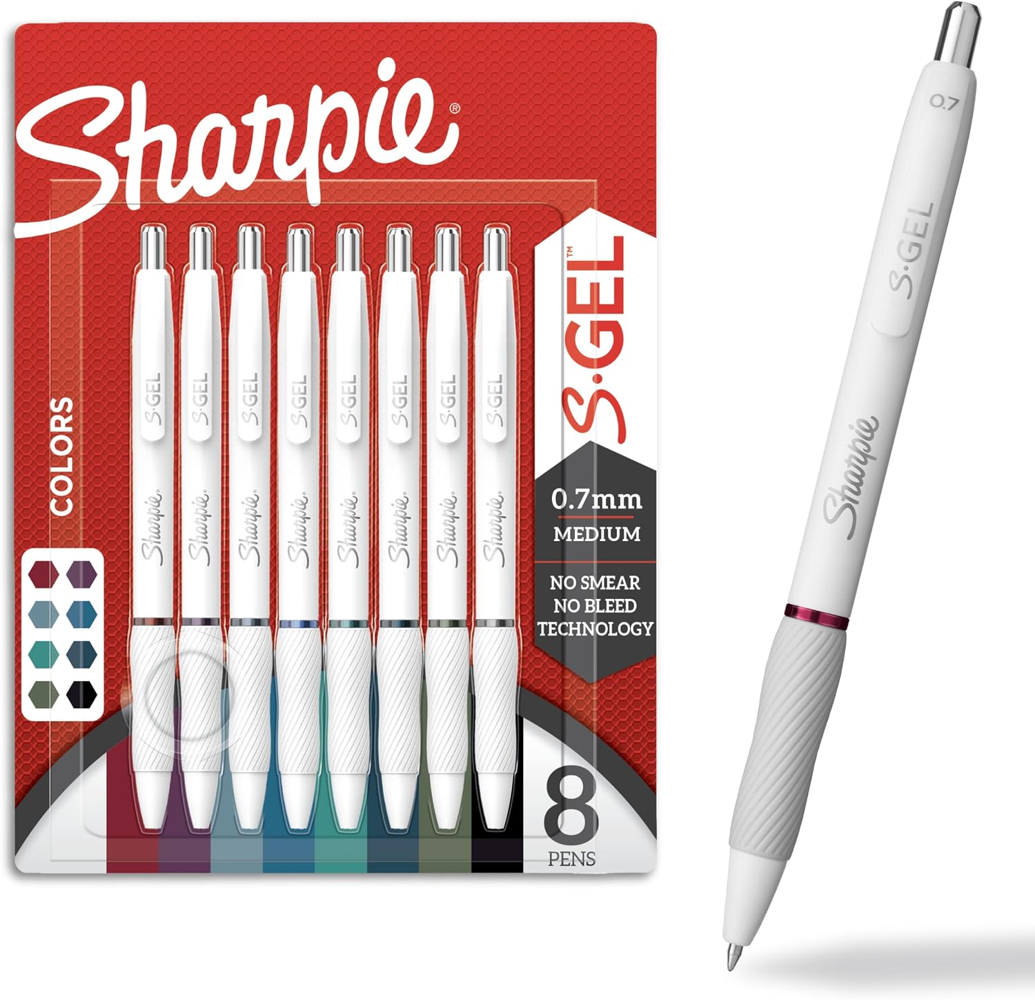 Detalle de Sharpie S-Gel gelpennen, medium punt van 0,7 mm, 8 stuks met parelwitte behuizing
